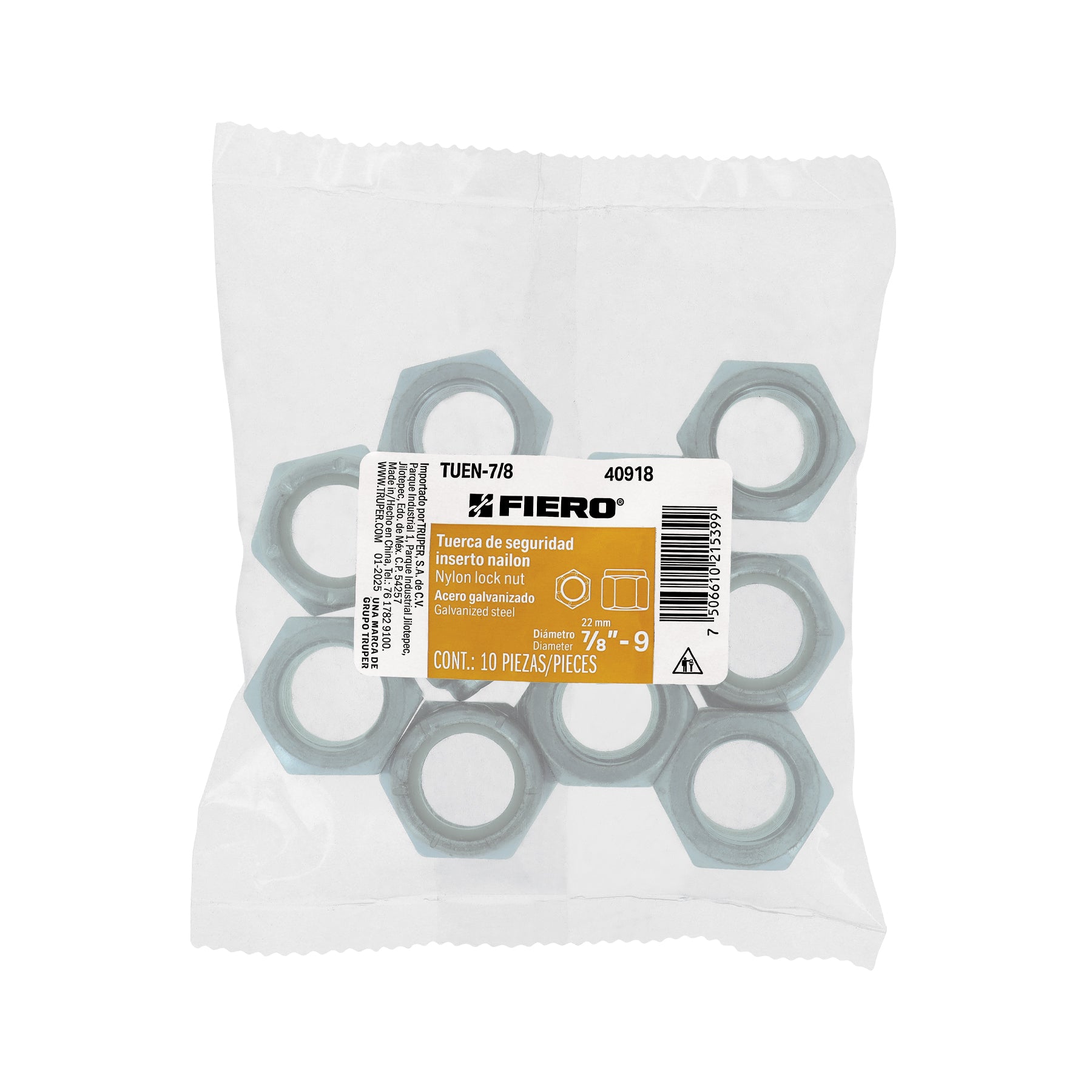 Bolsa con 10 tuercas de seguridad, 7/8' , FIERO