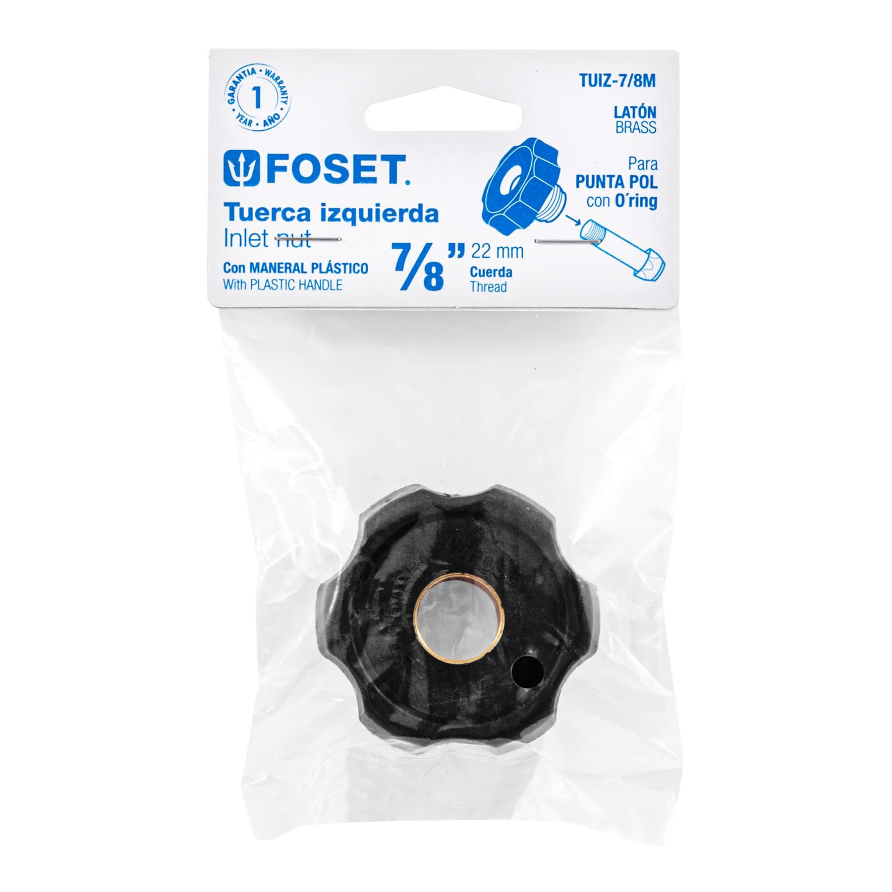 Tuerca izquierda 7/8" con maneral plástico, Foset
