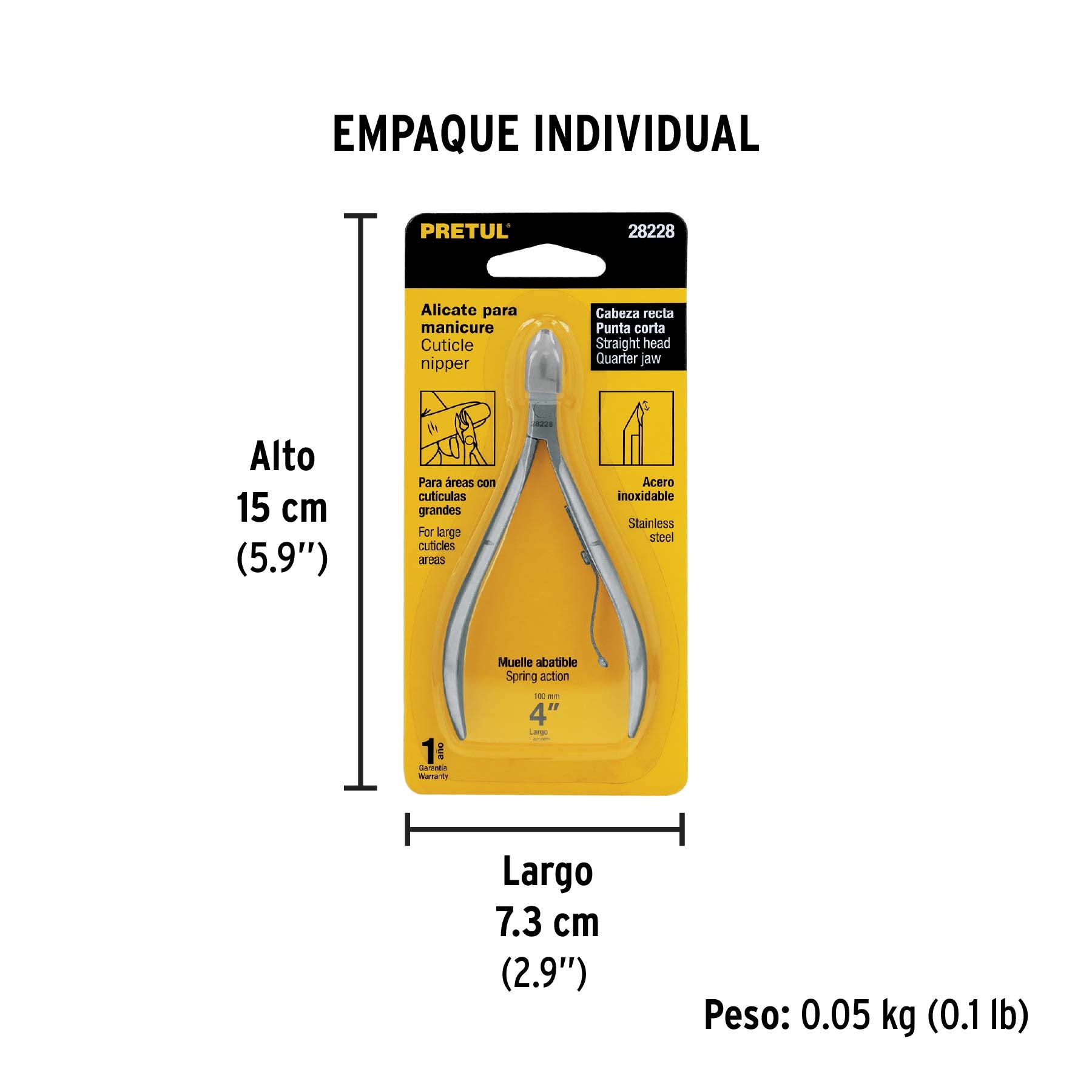 Alicate para manicure 3-3/4', cabeza recta, Pretul
