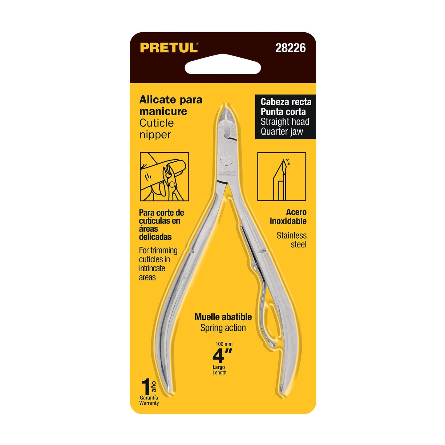Alicate para manicure 4', cabeza recta, Pretul