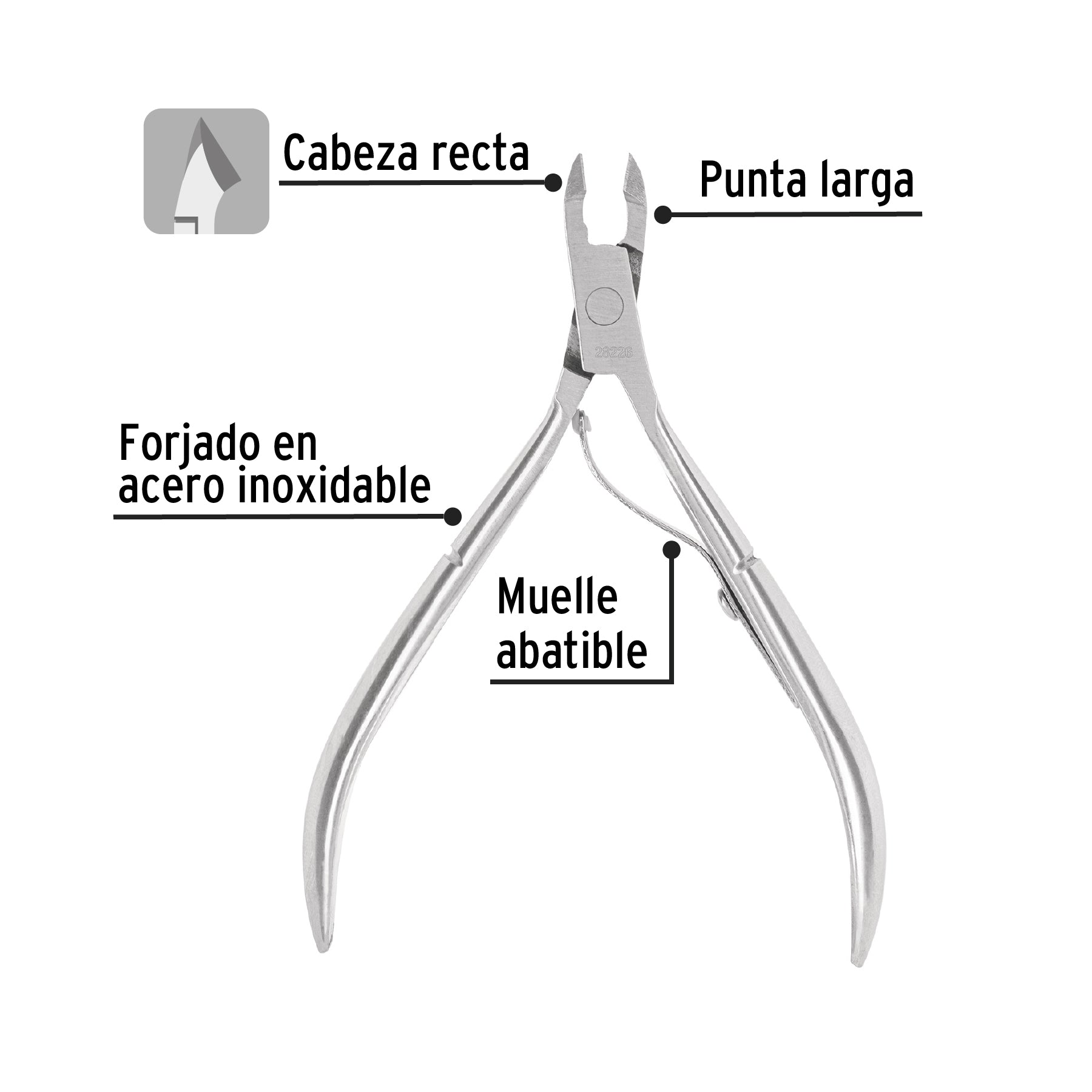 Alicate para manicure 4', cabeza recta, Pretul
