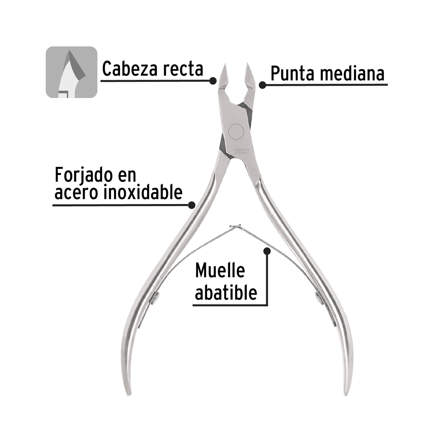 Alicate para manicure 4' cabeza recta corta, Pretul