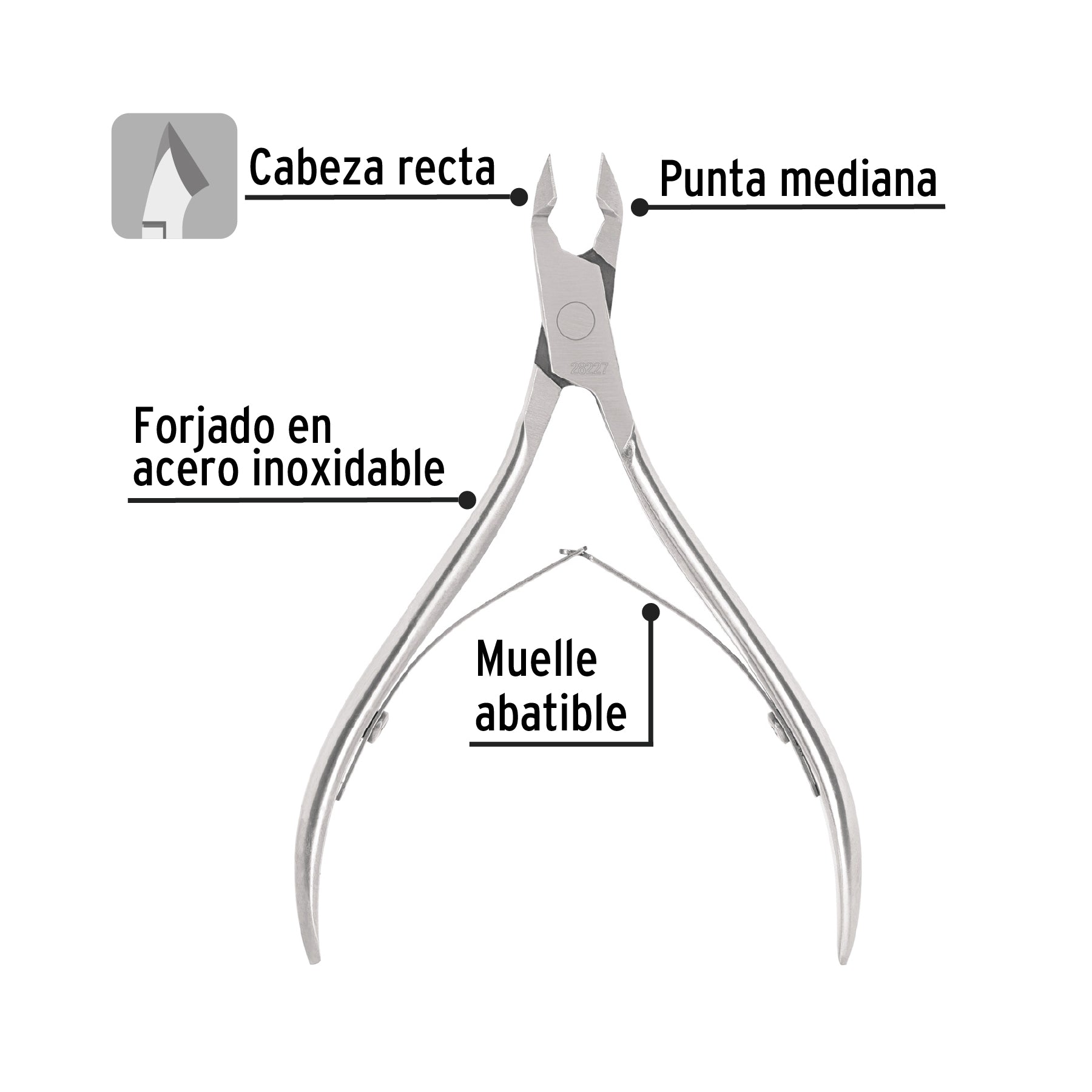 Alicate para manicure 4' cabeza recta corta, Pretul
