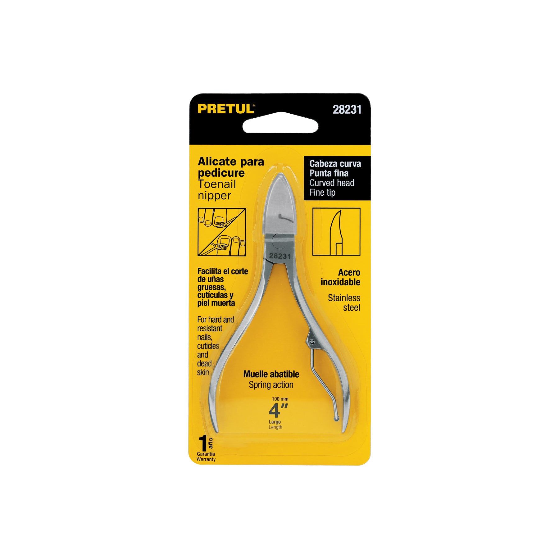 Alicate para pedicure 4', cabeza curva, Pretul