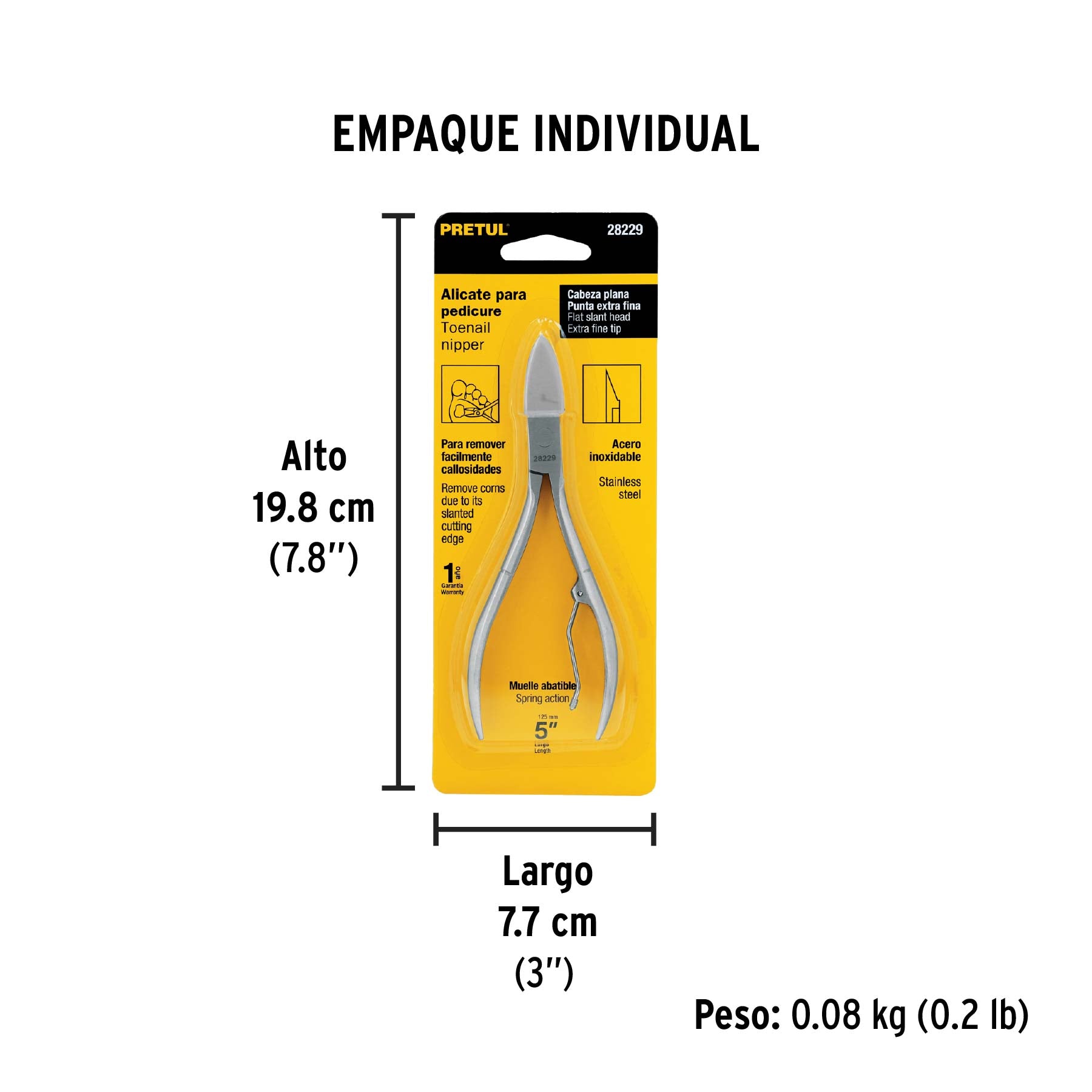 Alicate para pedicure 5', cabeza plana, Pretul
