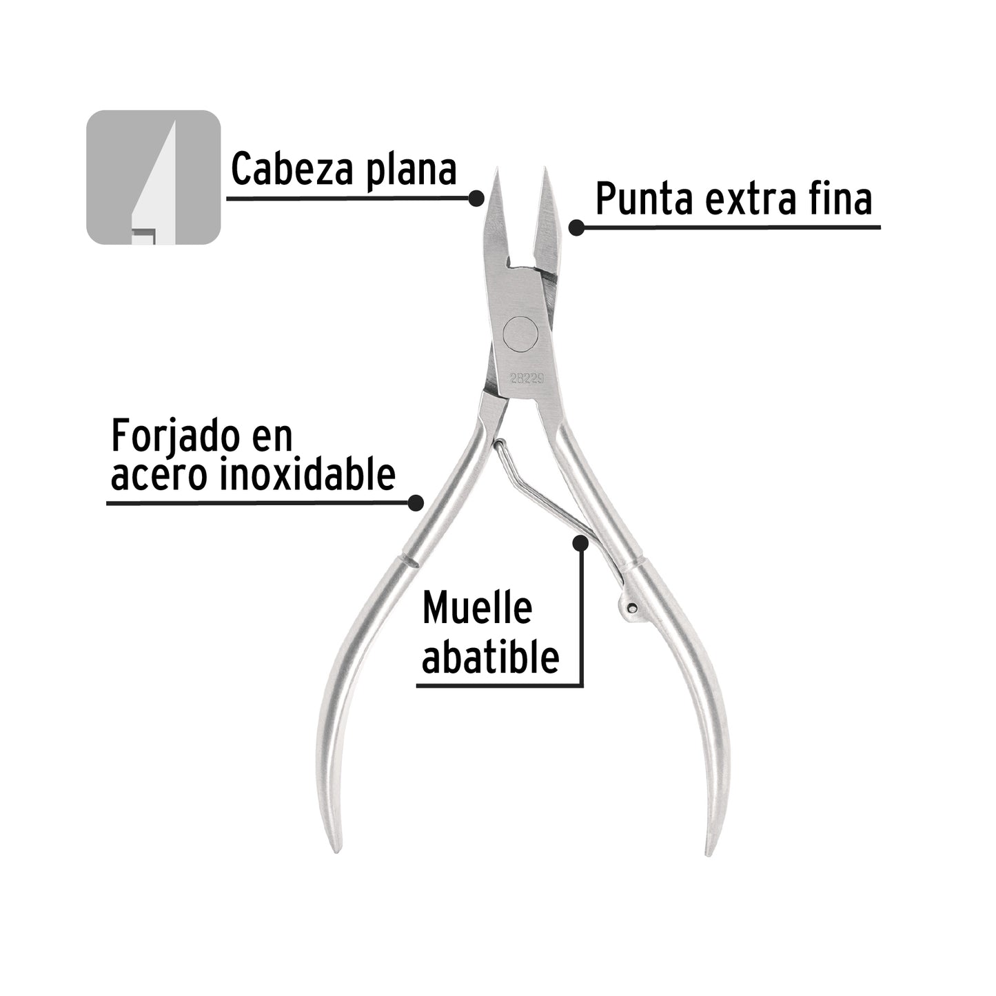 Alicate para pedicure 5', cabeza plana, Pretul