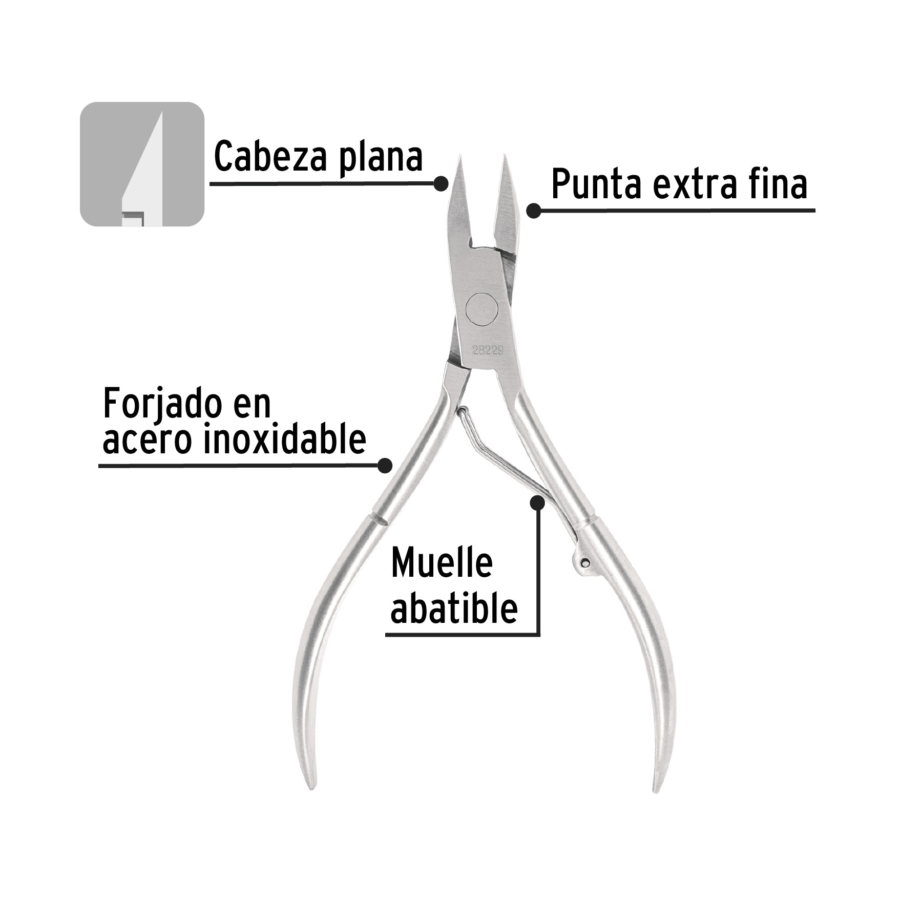 Alicate para pedicure 5', cabeza plana, Pretul