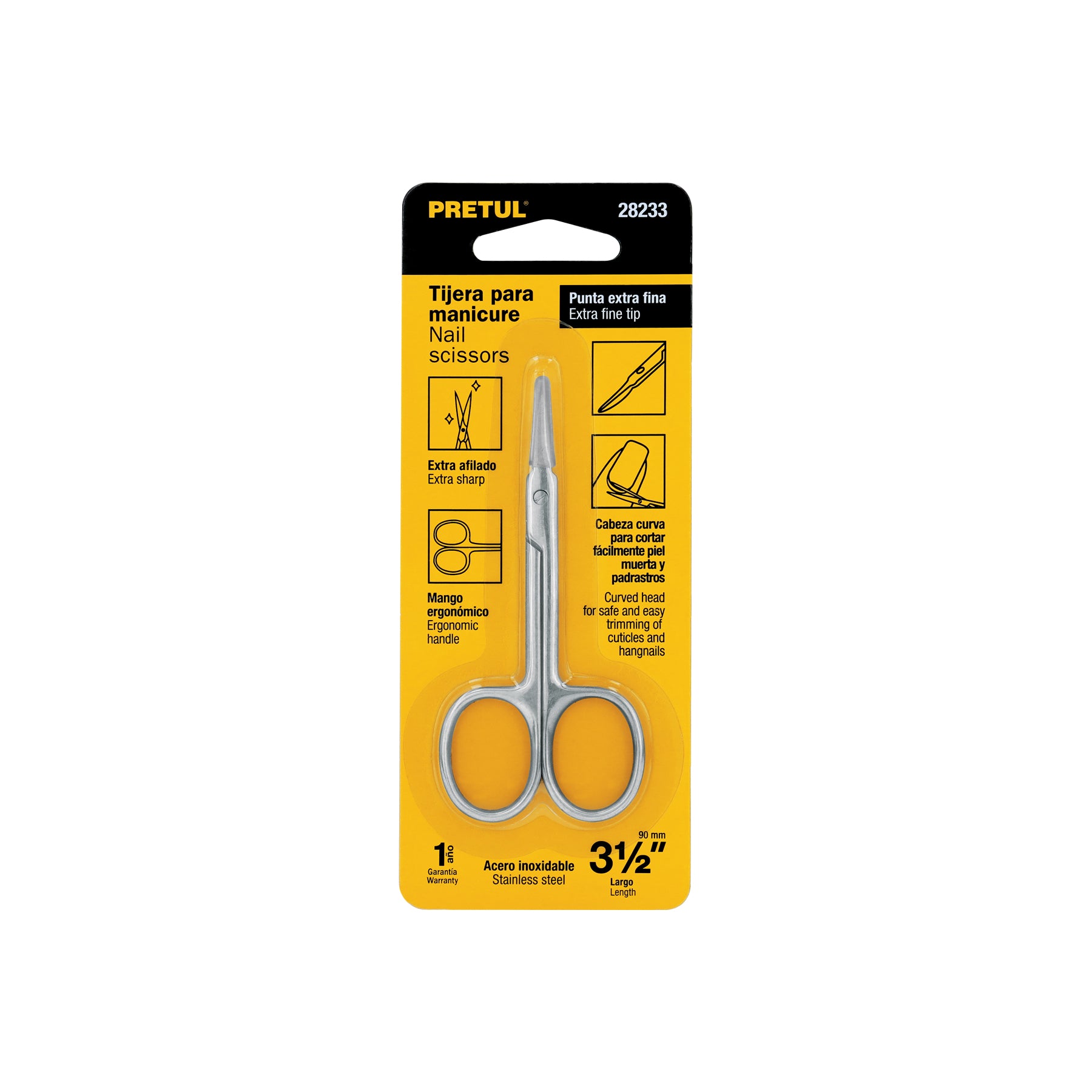 Tijera para manicure 3-1/2', punta fina, Pretul