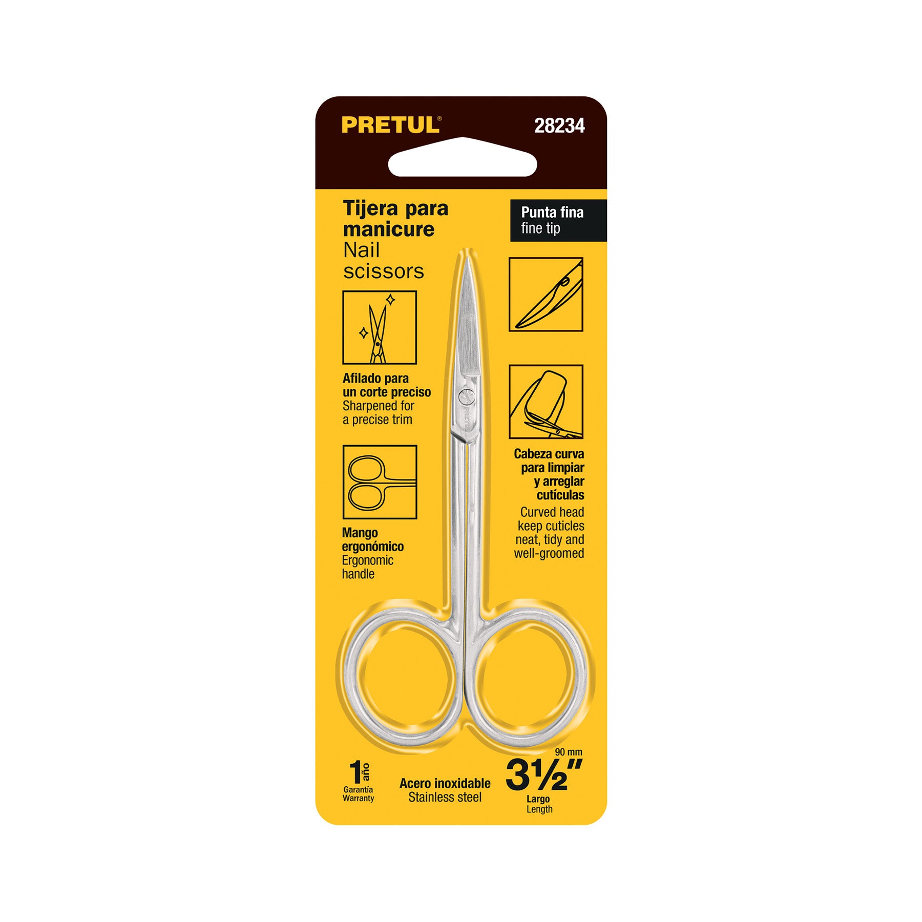 Tijera para manicure 3-1/2', punta curva, Pretul