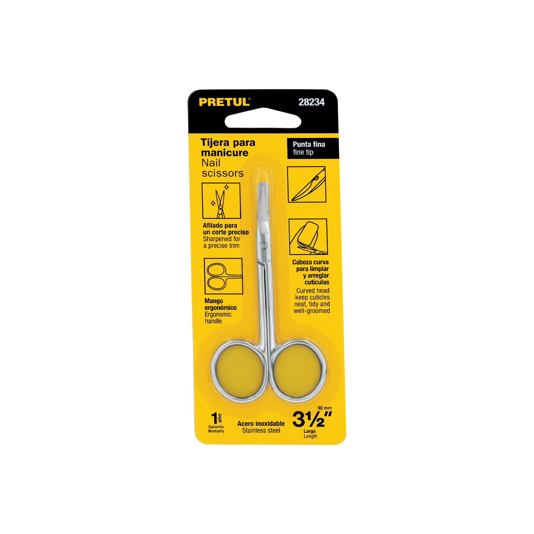 Tijera para manicure 3-1/2', punta curva, Pretul