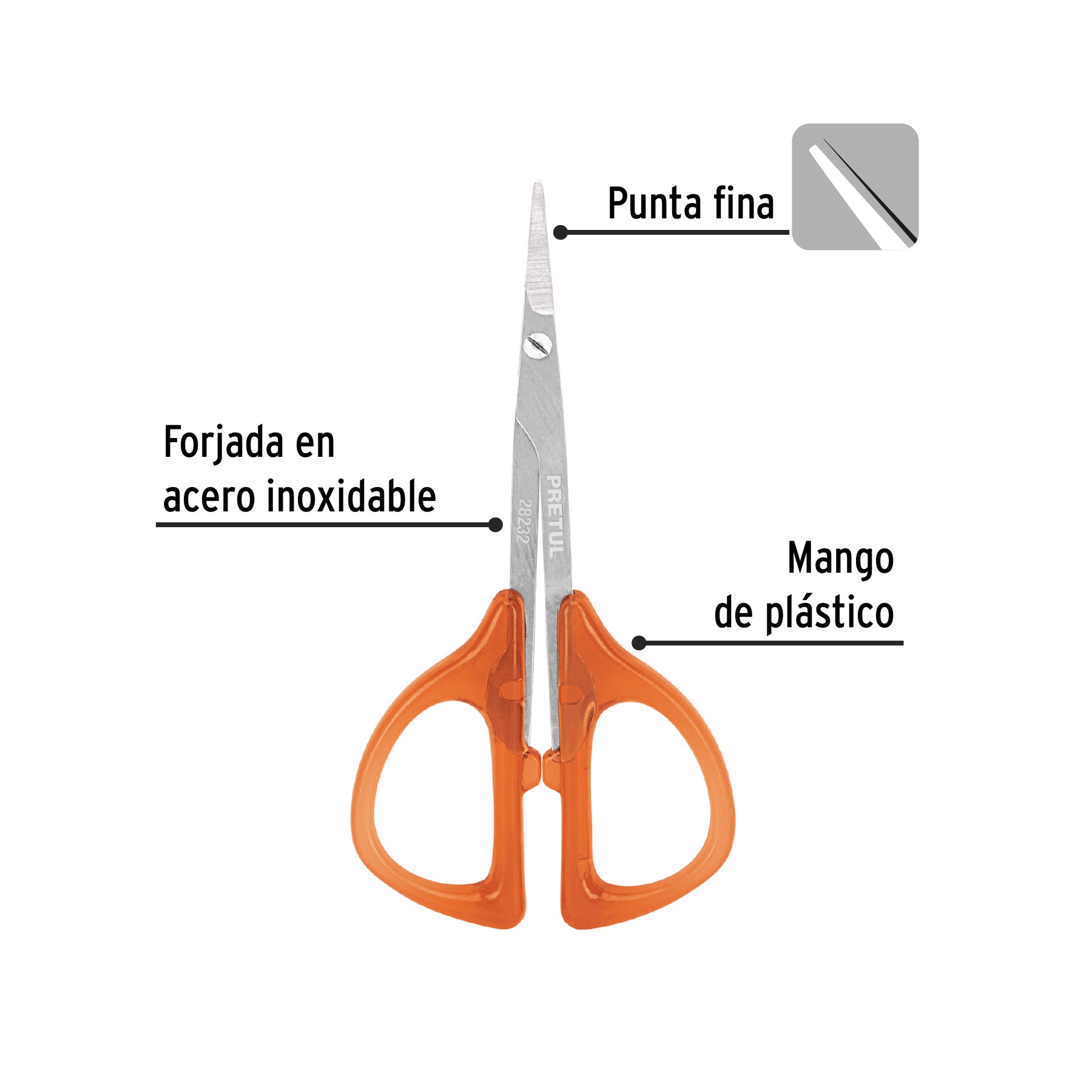 Tijera para manicure 3-3/4', mango plastico, Pretul