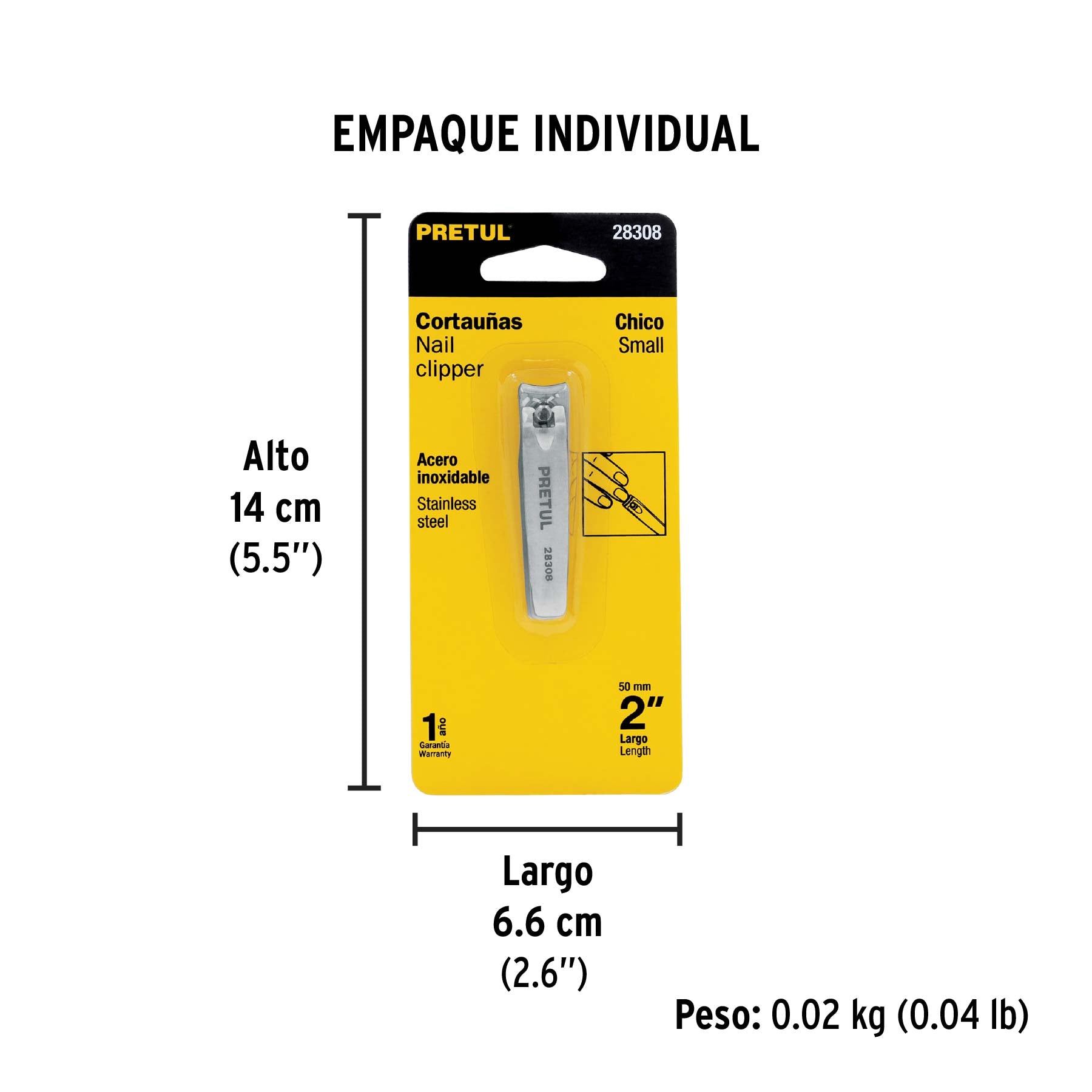 Corta uñas 2' acero inoxidable, Pretul