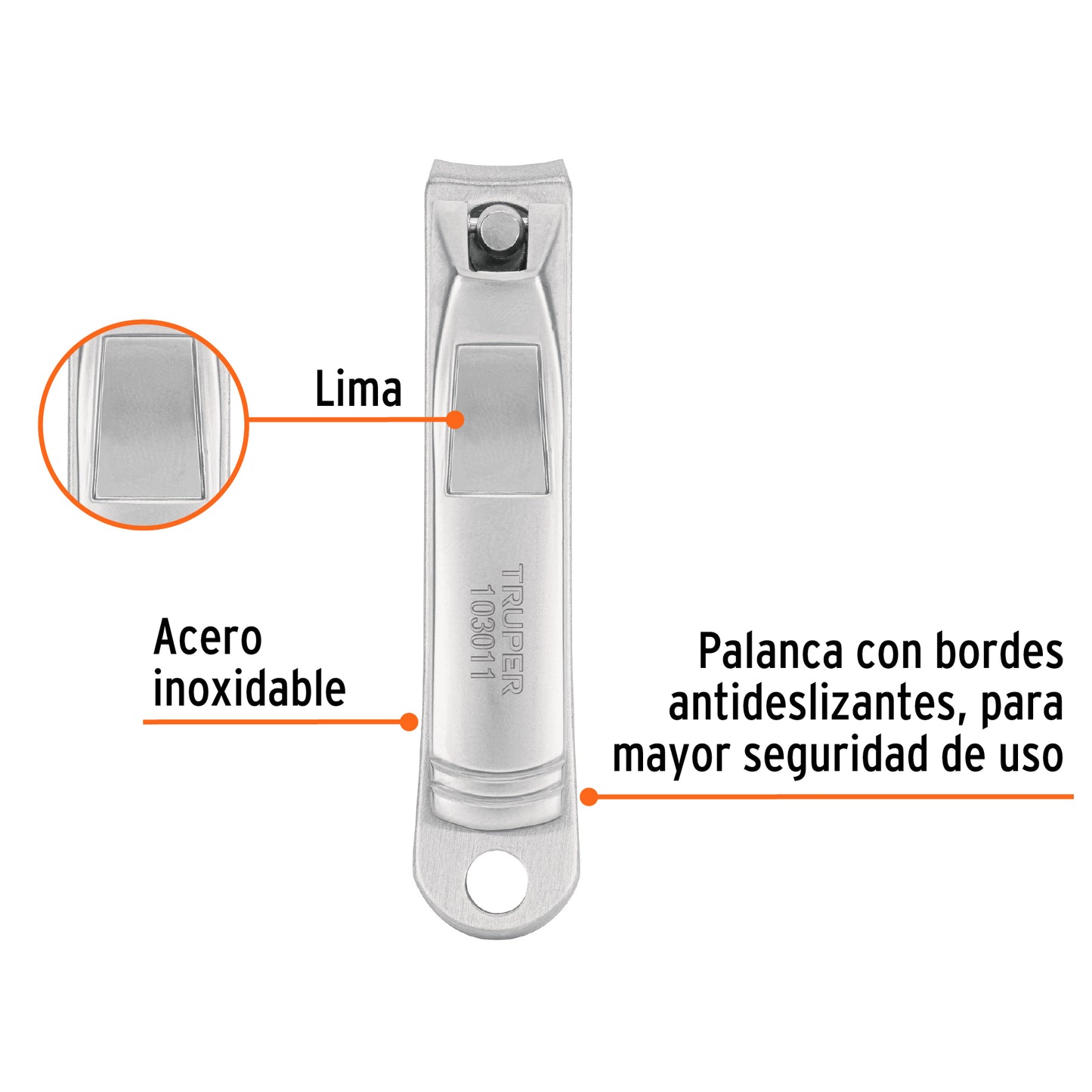 Corta uñas 2' acero inoxidable, Truper