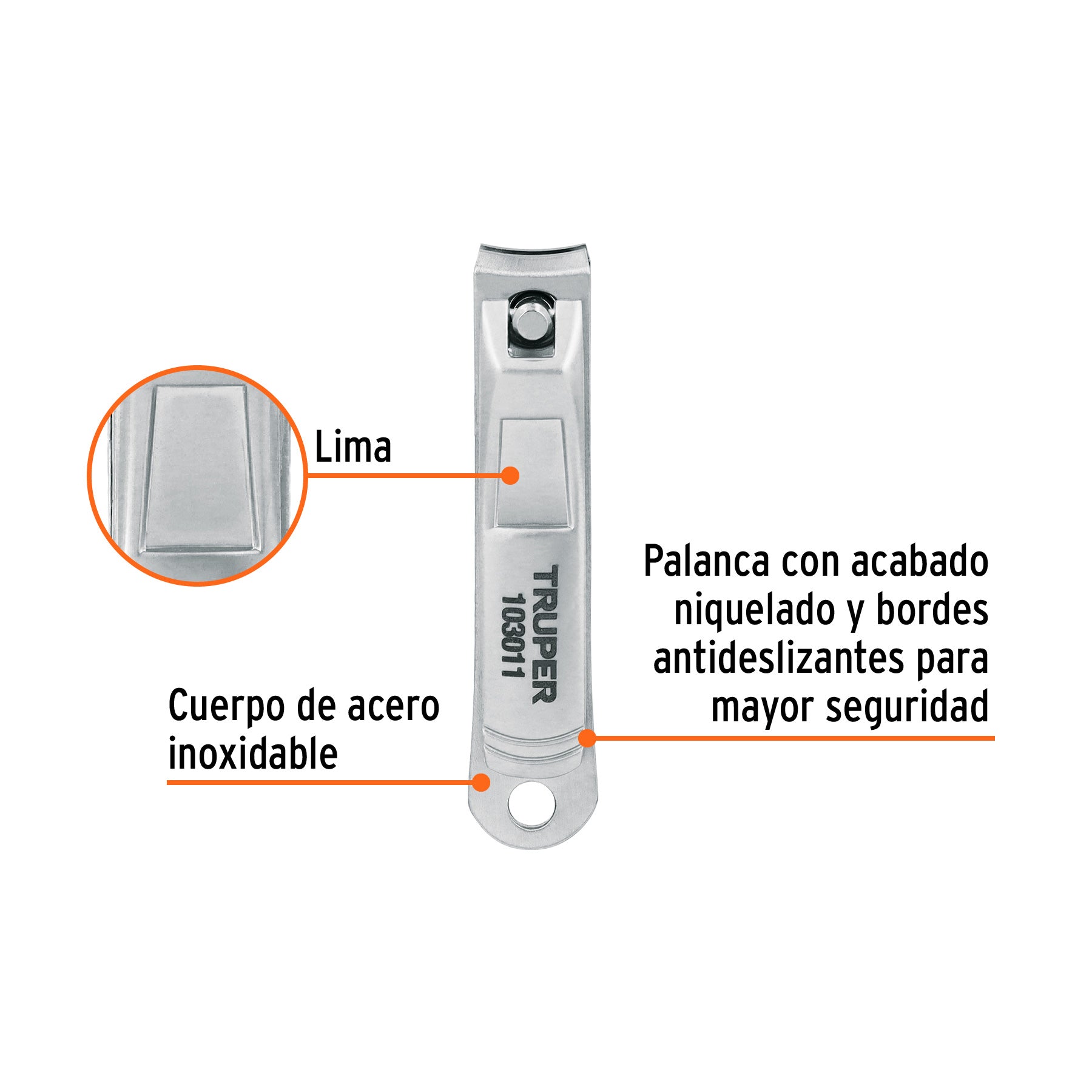 Corta uñas 2' acero inoxidable, Truper