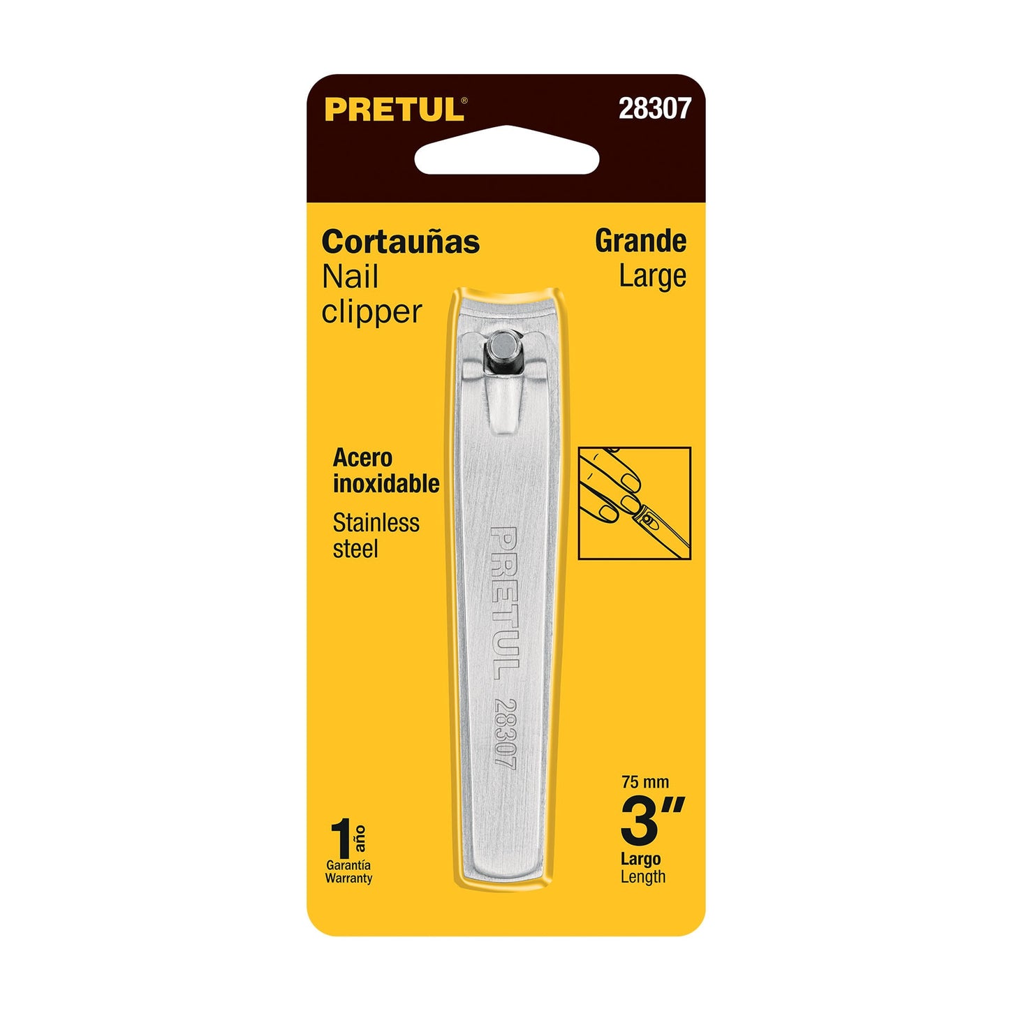 Corta uñas 3' acero inoxidable, Pretul