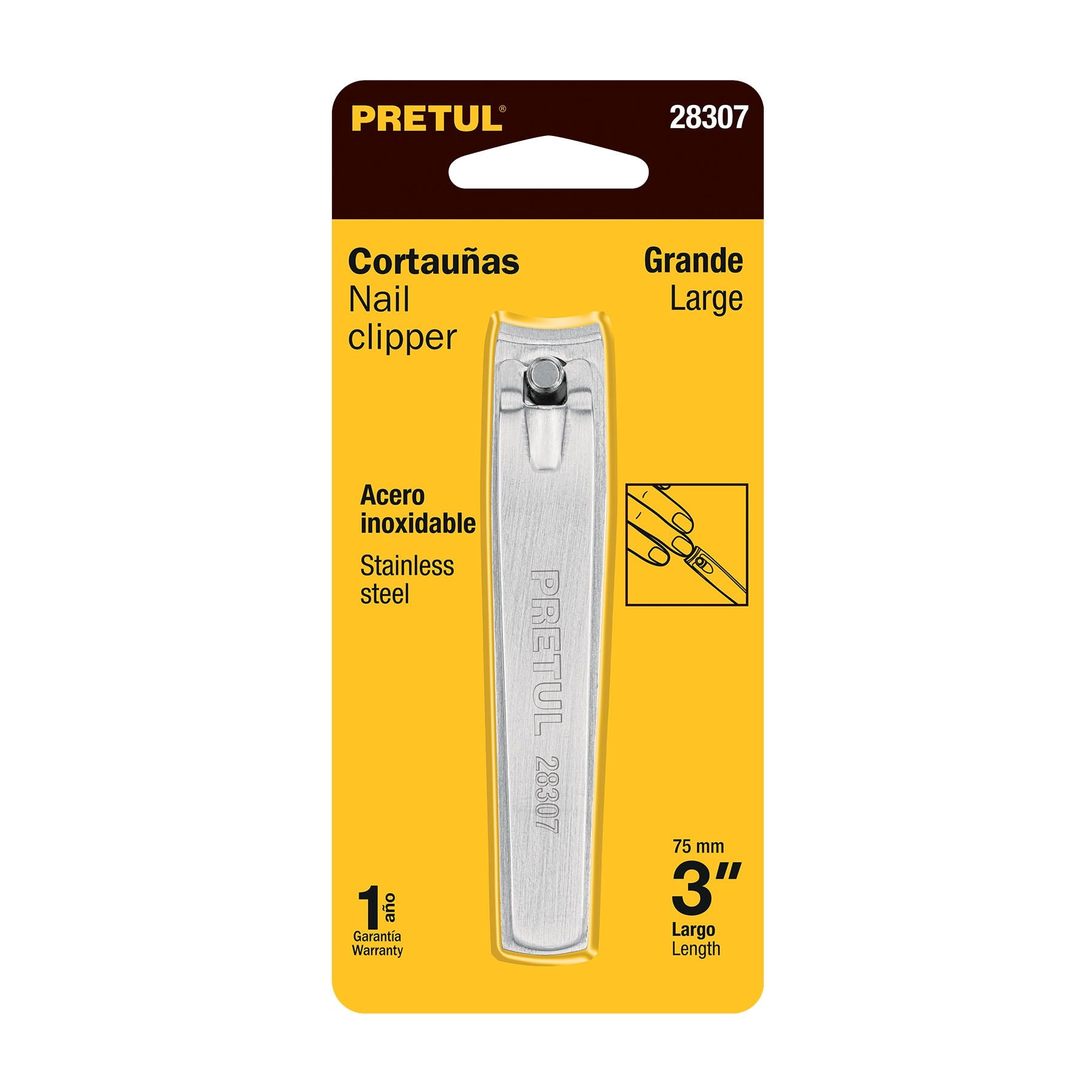 Corta uñas 3' acero inoxidable, Pretul