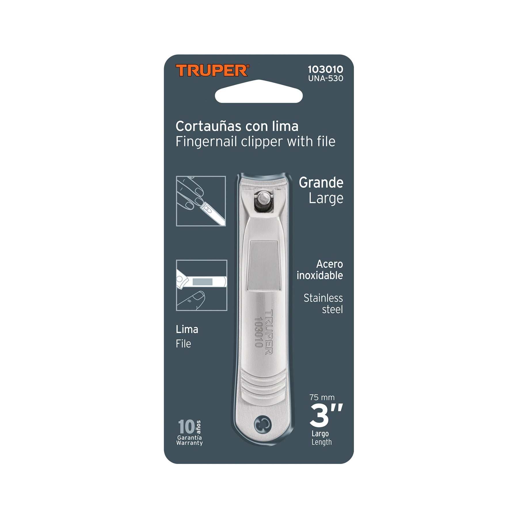 Corta uñas 3' acero inoxidable, Truper