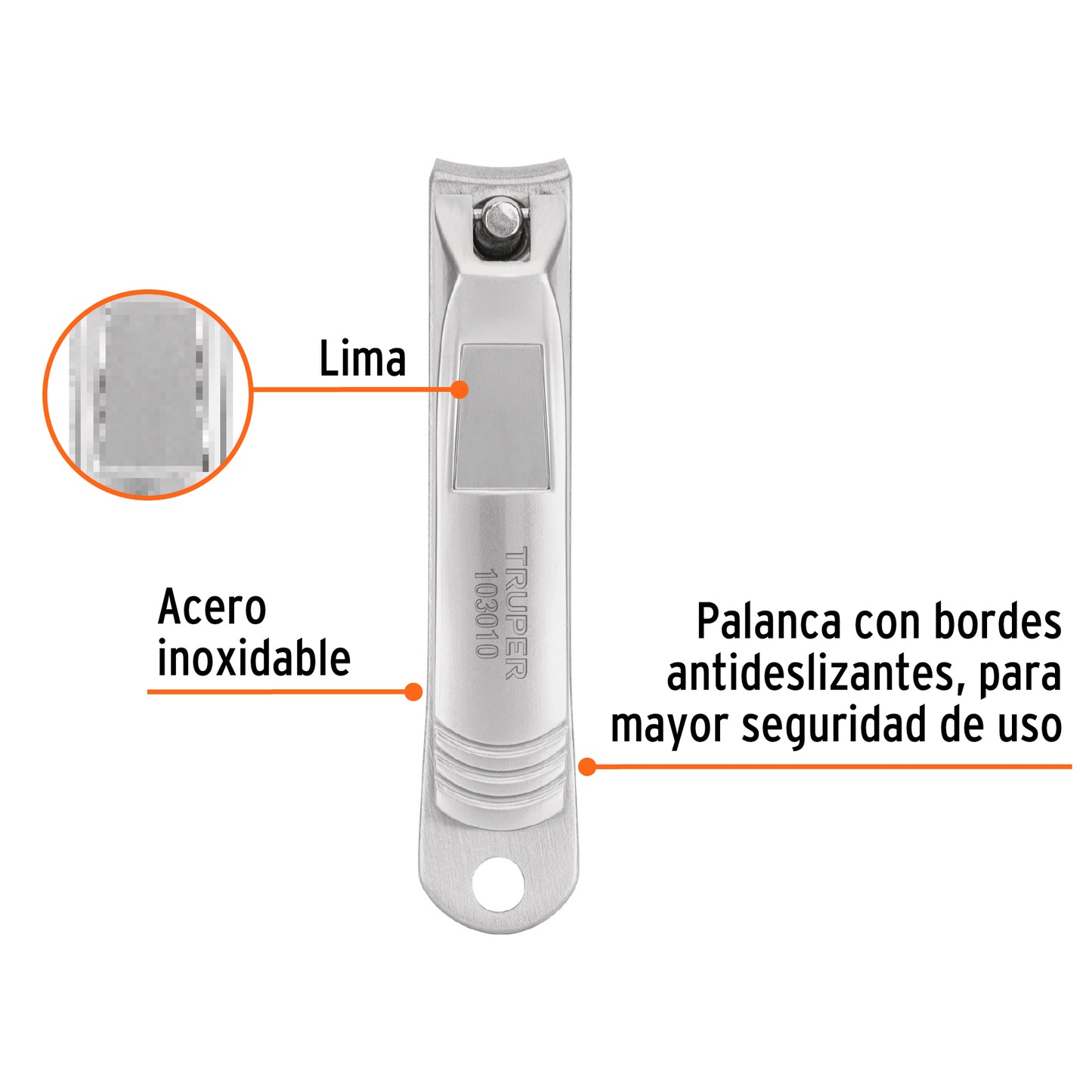 Corta uñas 3' acero inoxidable, Truper