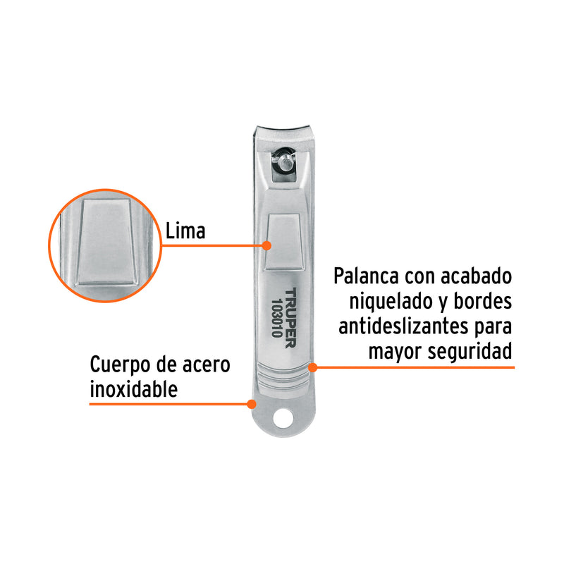 Corta uñas 3' acero inoxidable, Truper
