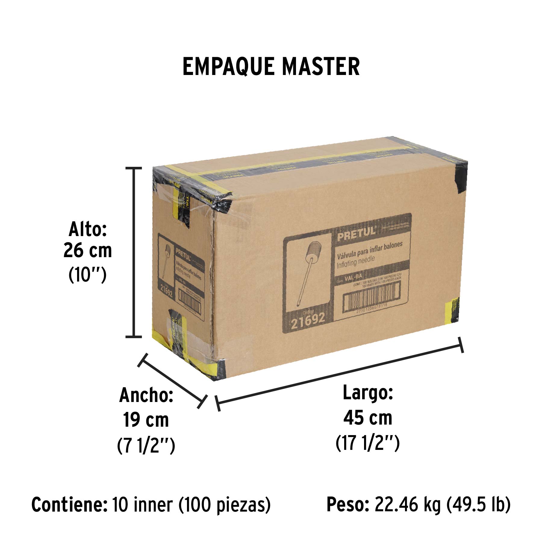 Válvula para inflar balones, bolsa 100 piezas, Pretul