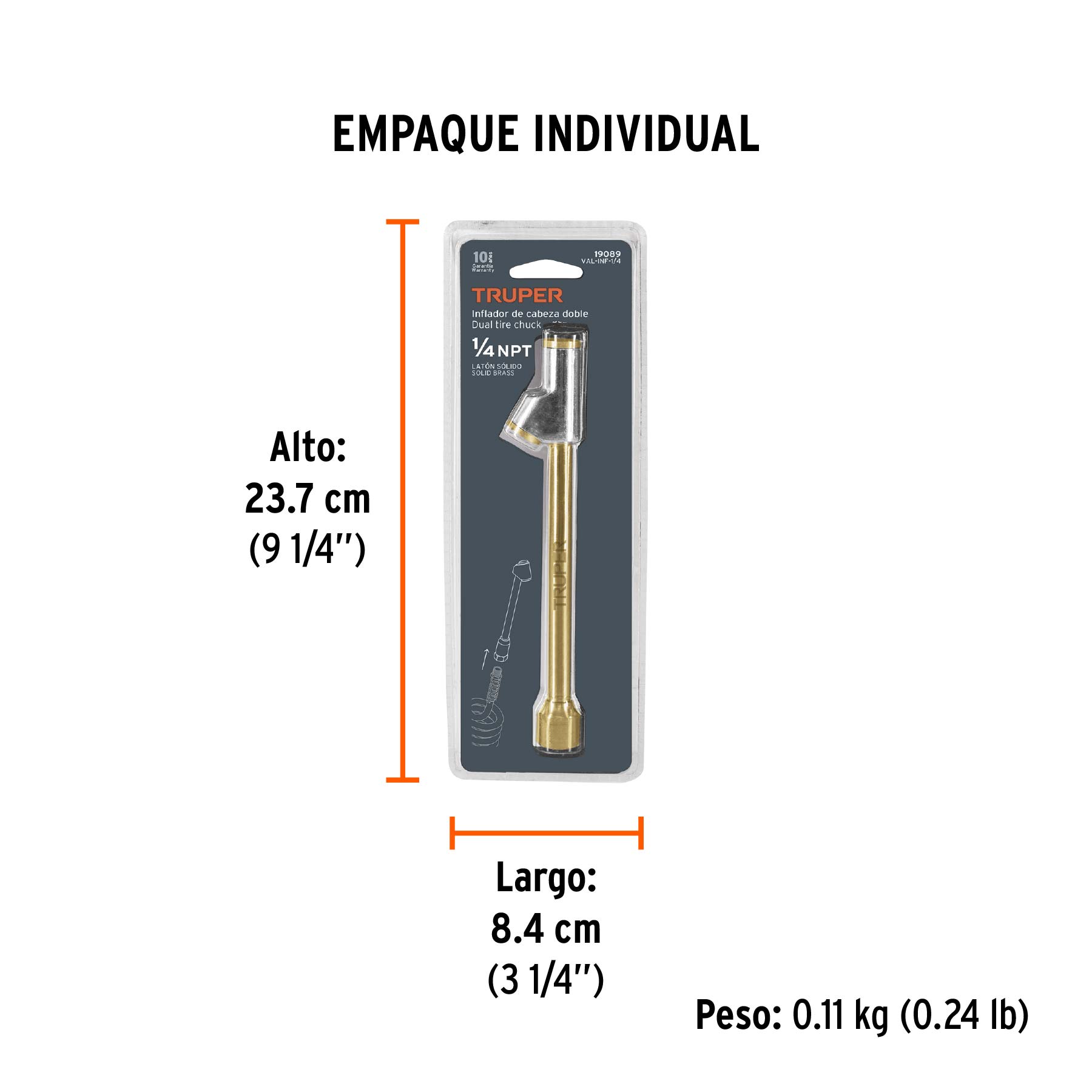 Valvula inflador cabeza doble, cuerda 1/4 npt
