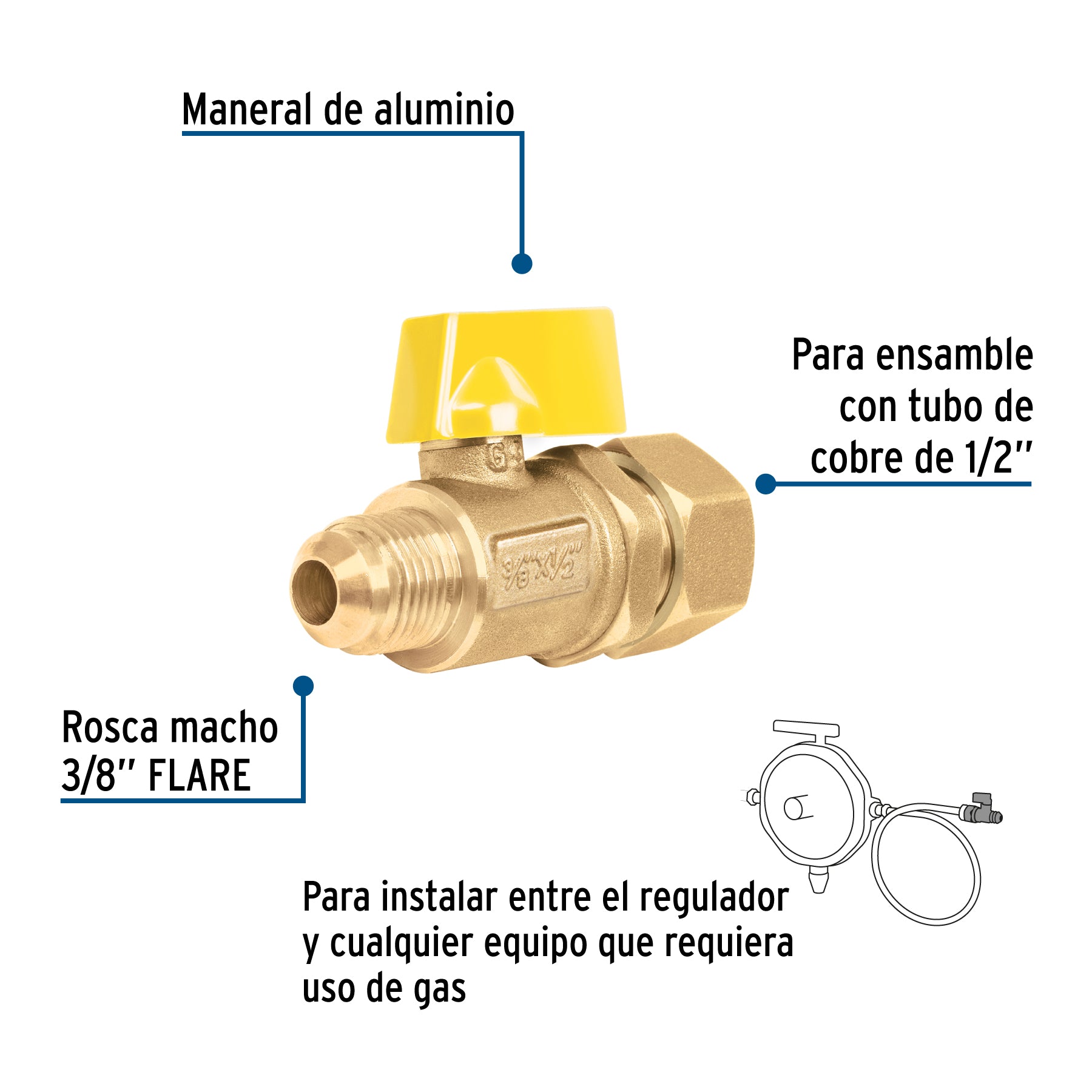 Valvula de control para gas de latón con barrilito