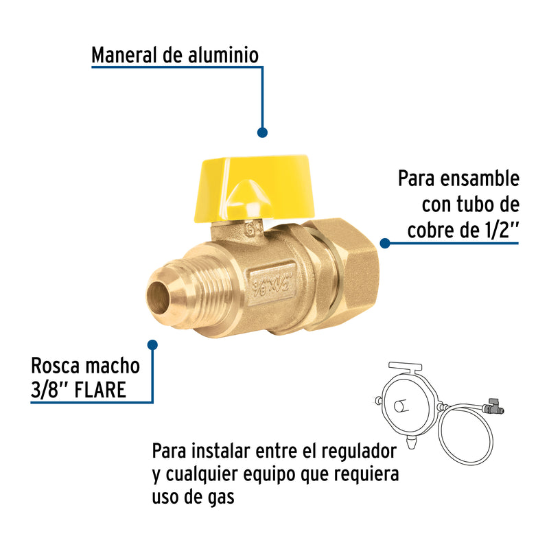 Valvula de control para gas de latón con barrilito