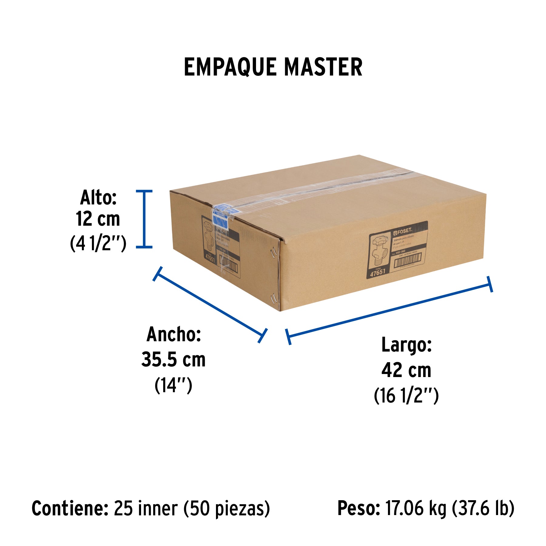 Válvula para cilindros de gas LP hasta 45 kg, Foset