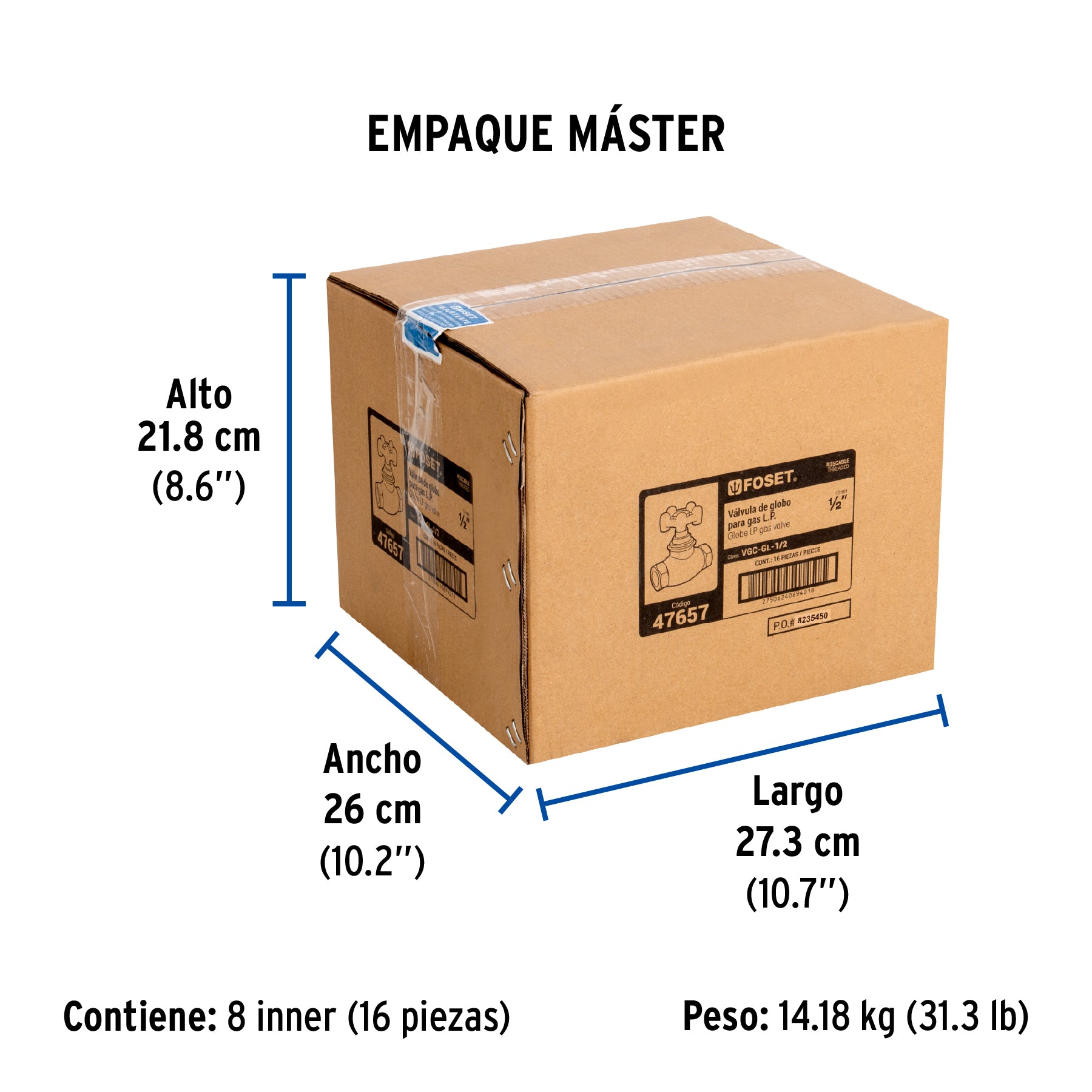 Válvula globo de hierro para gas LP,1/2', Foset