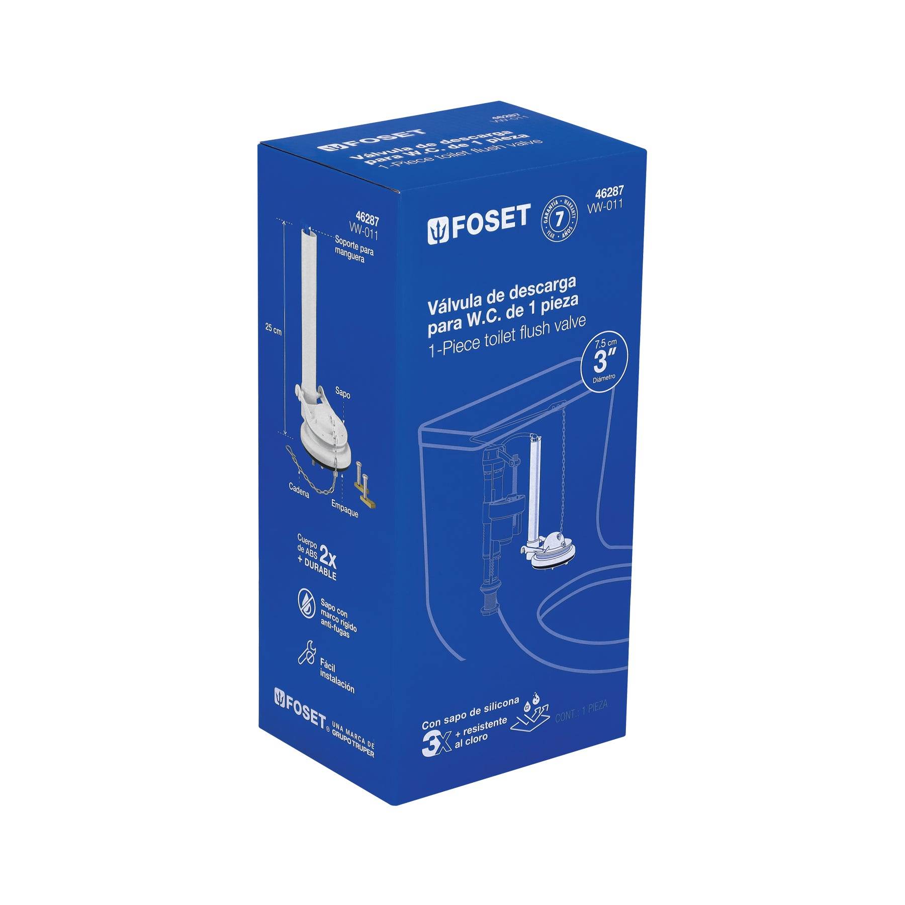 Válvula de descarga de 3' p/sanitario una pza, cadena Inox