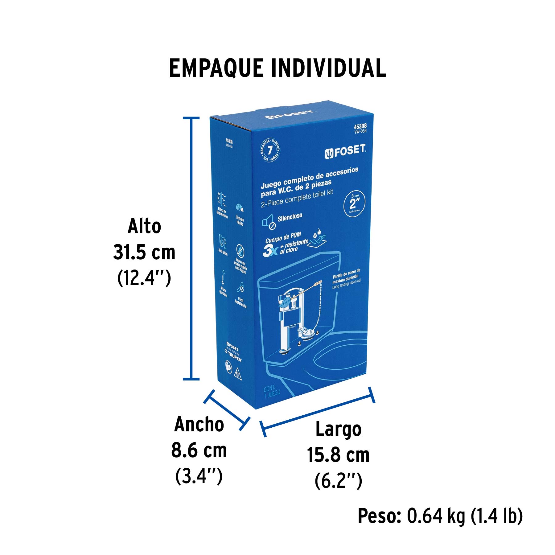 Juego de reparación p/WC, c/válvula de ajuste de altura