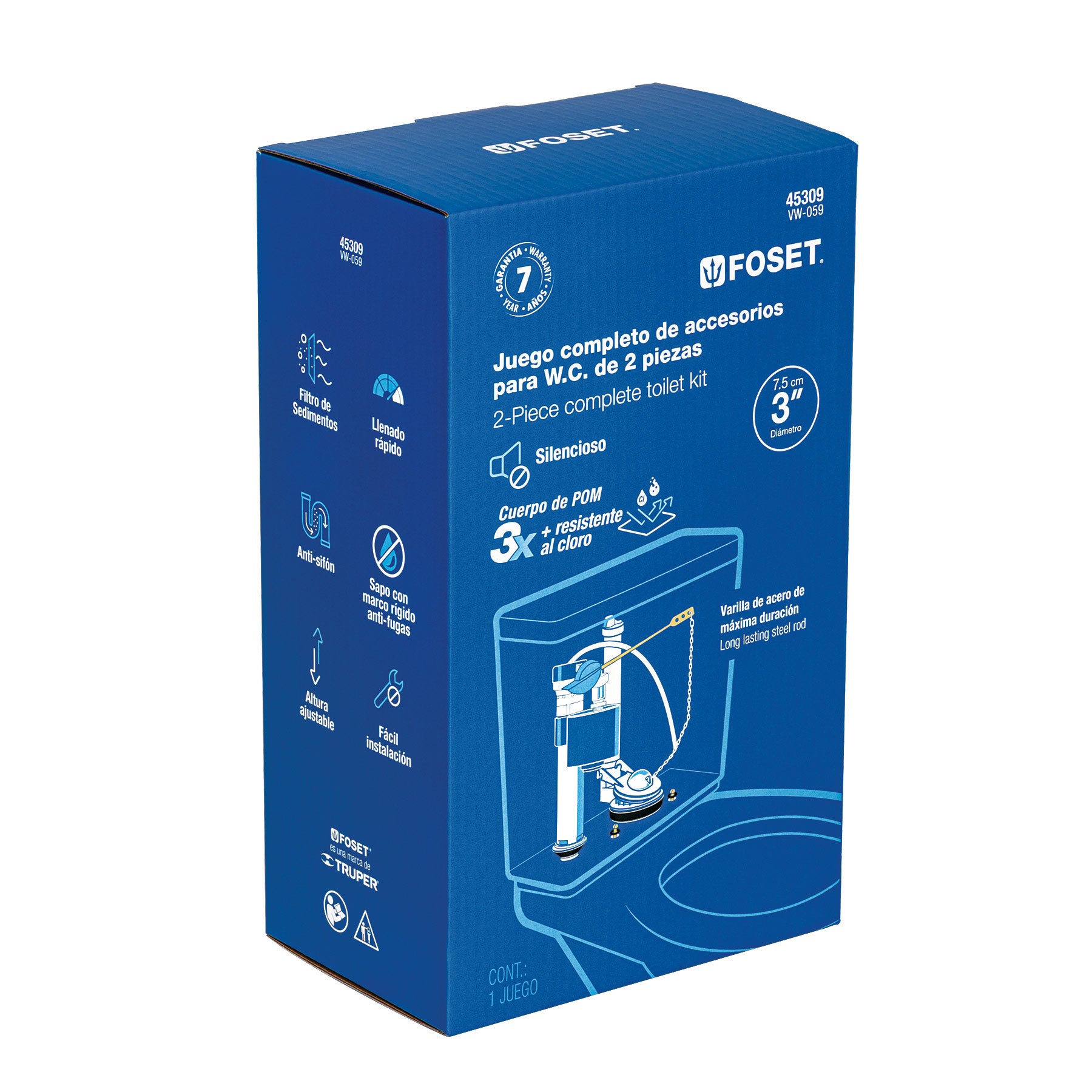 Jgo de reparación p/WC, c/válv ajuste y tornillos metálicos