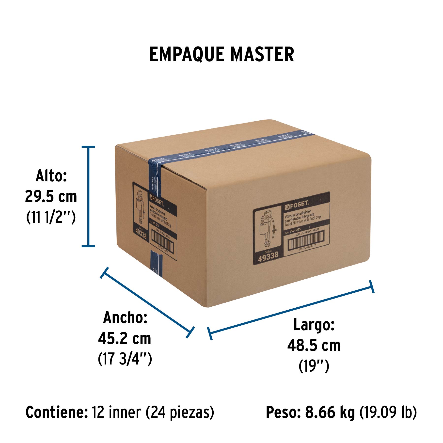 Válvula de llenado, ajustable, de plástico para tanque bajo sustituto 46285