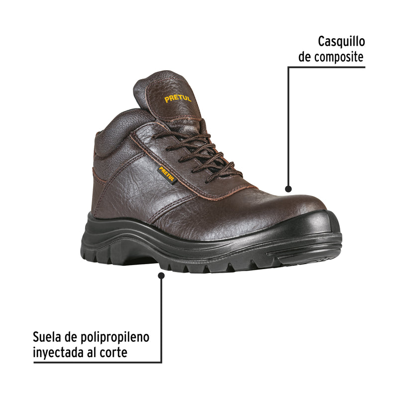 Bota de seguridad café, #29, casquillo de poliamida, PRETUL