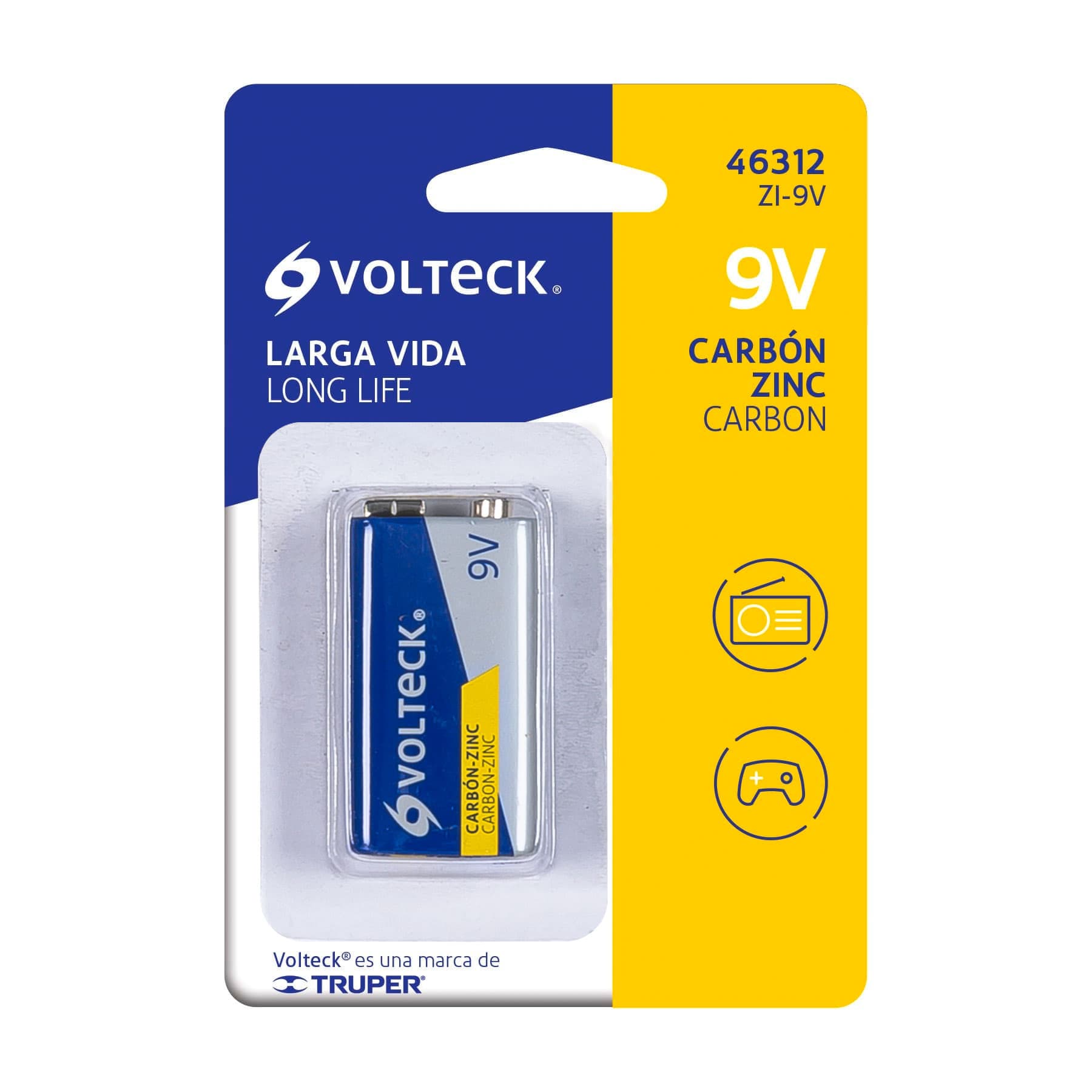 Pila zinc-carbón 9v, blister, Volteck