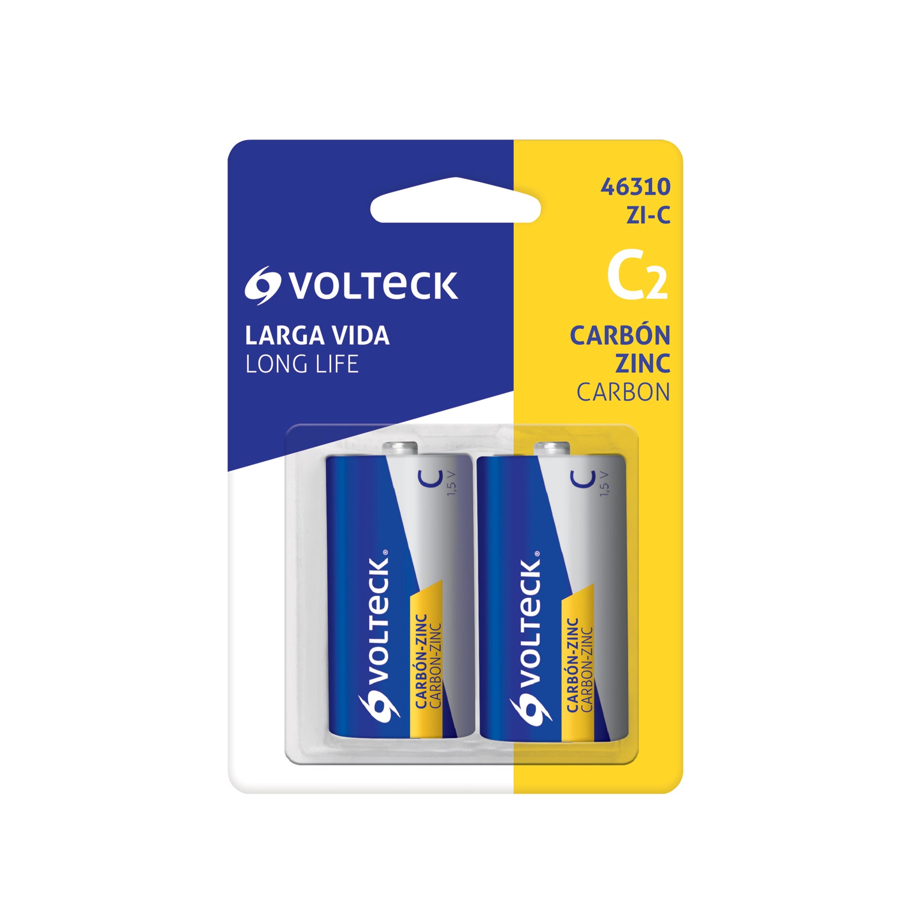 Pila zinc-carbón tamaño C, blister con 2 pzas, volteck