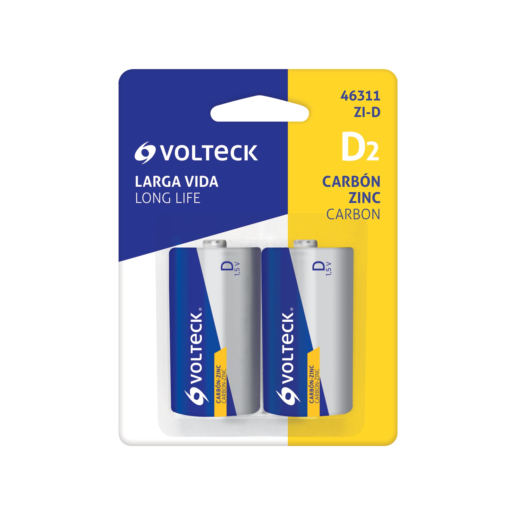 Pila zinc-carbón tamaño D, blister con 2 pzas, volteck