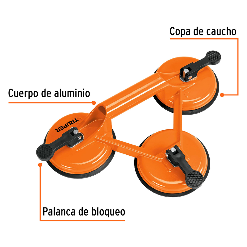 VENTOSA DE ALUMINIO PARA VIDRIO,3 COPAS DESUCCION