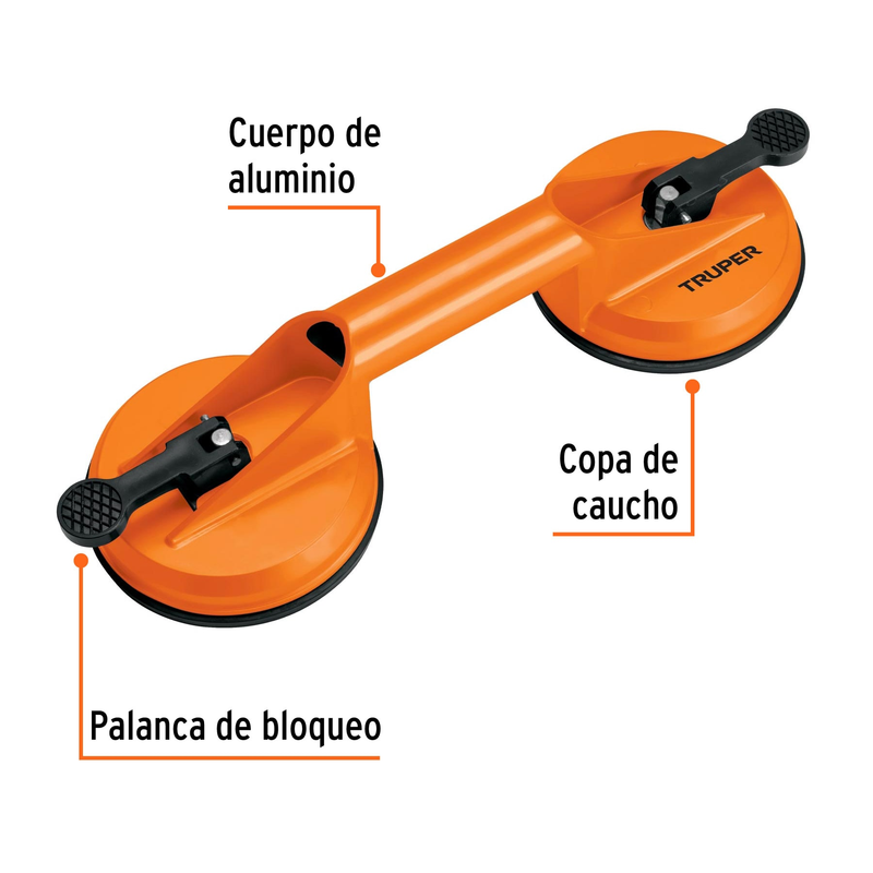 VENTOSA DE ALUMINIO PARA VIDRIO,2 COPAS DESUCCION