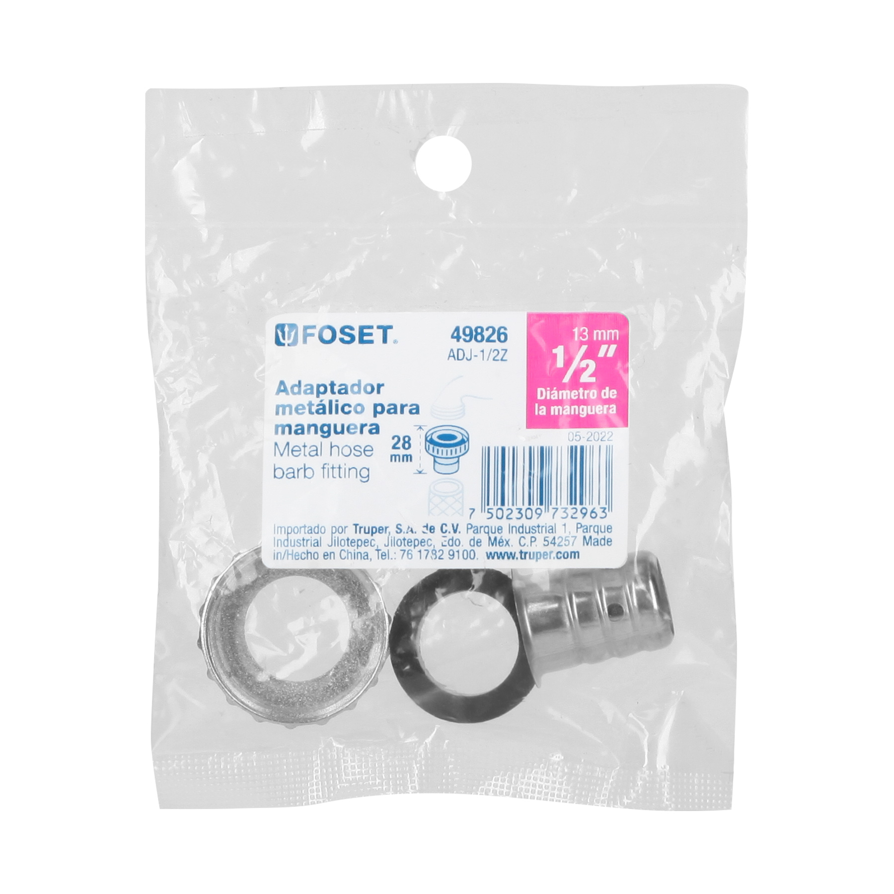 Adaptador metálico 1/2' para manguera, Foset