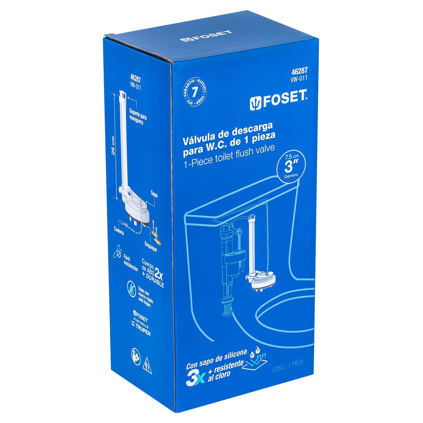 Válvula de descarga de 3' p/sanitario una pza, cadena Inox