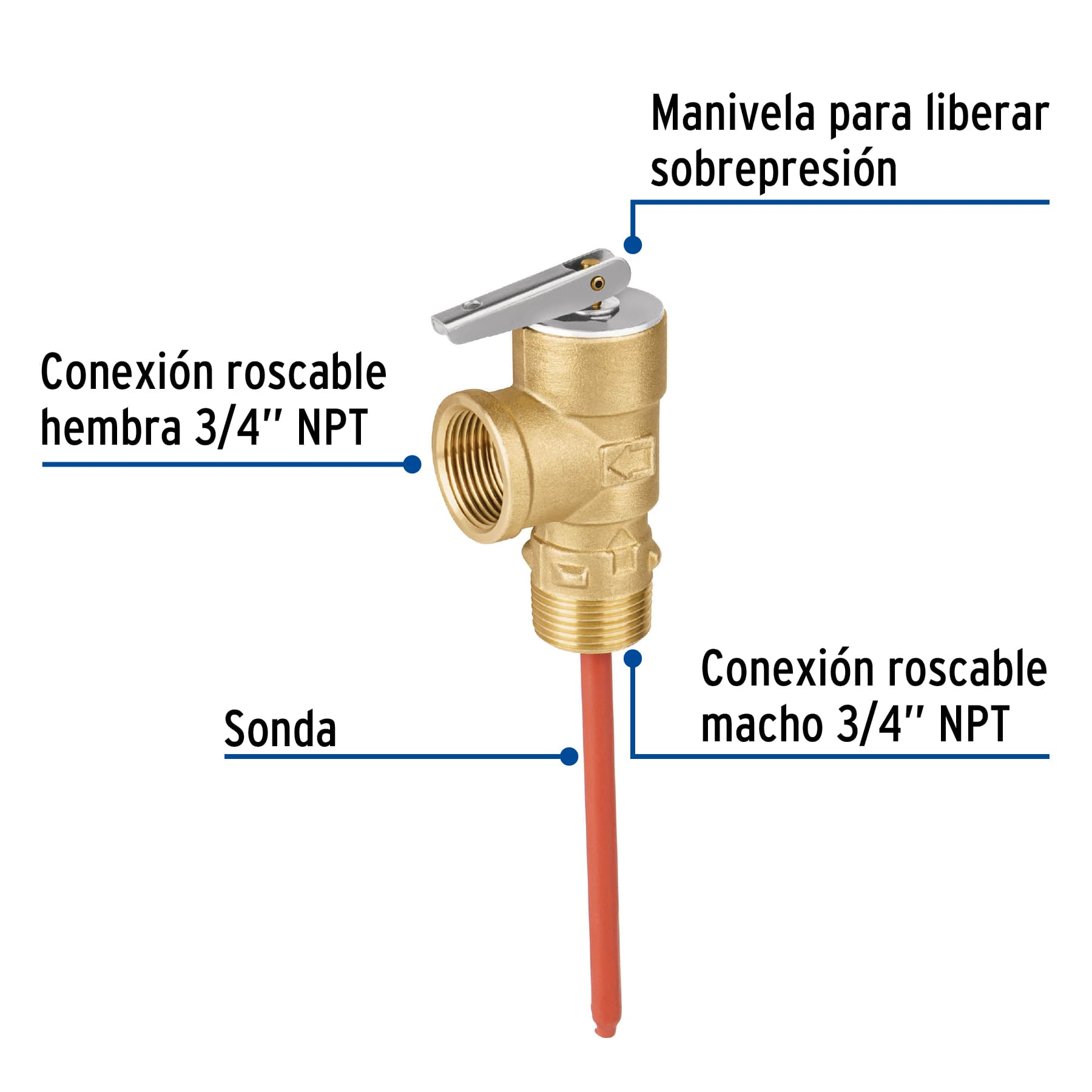 Válvula de alivio de 3/4' para boiler, 150psi