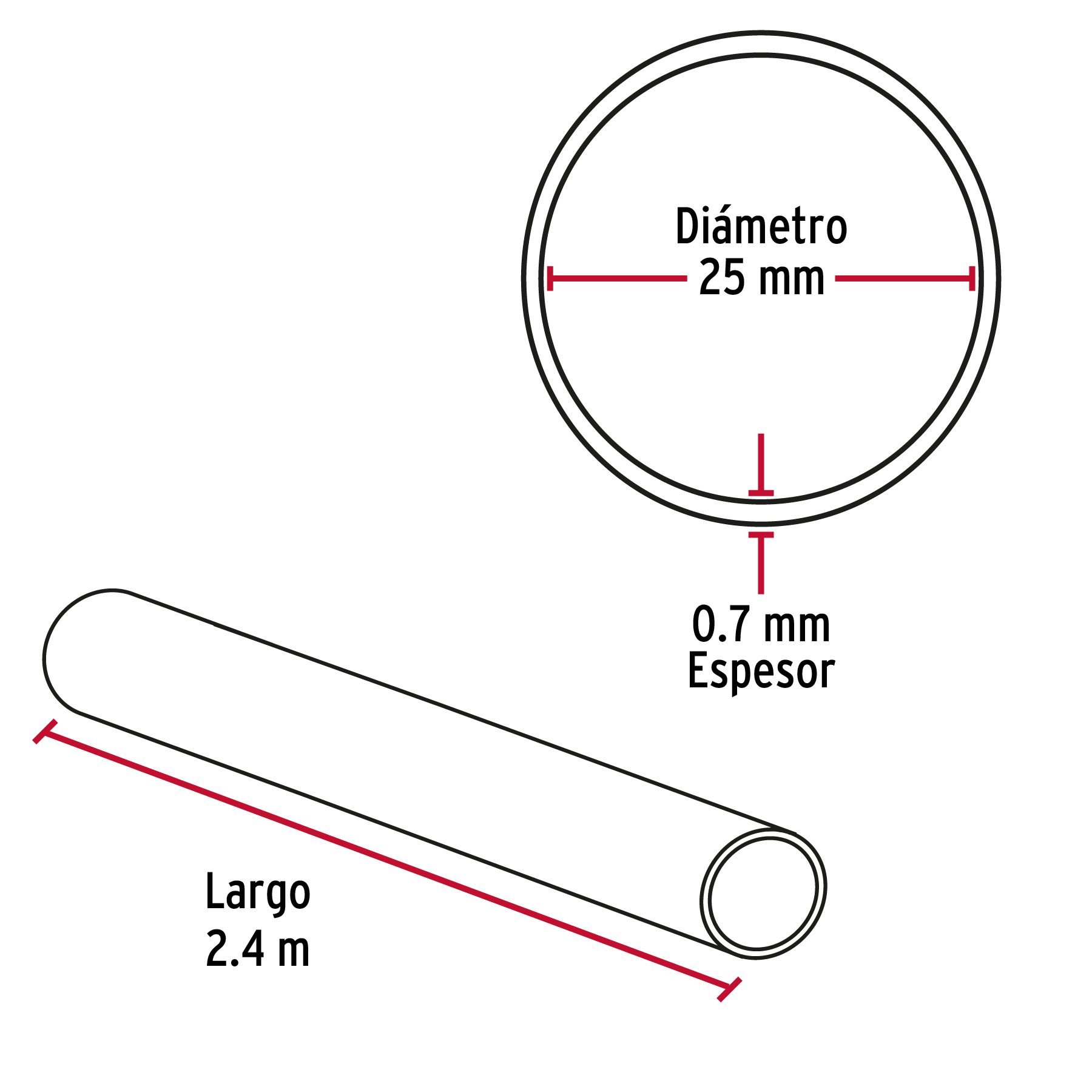 Tubo redondo de 2.4 m en acero cromado para closet, Hermex