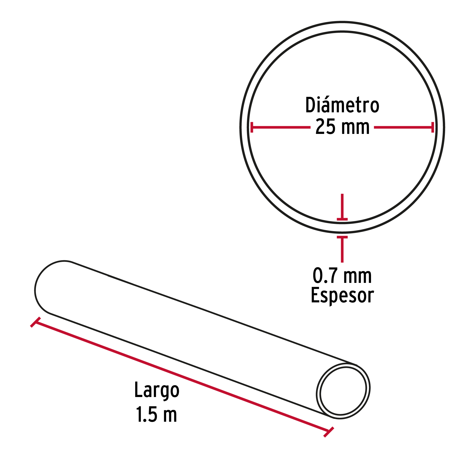 Tubo redondo de 1.5 m en acero cromado para closet, Hermex