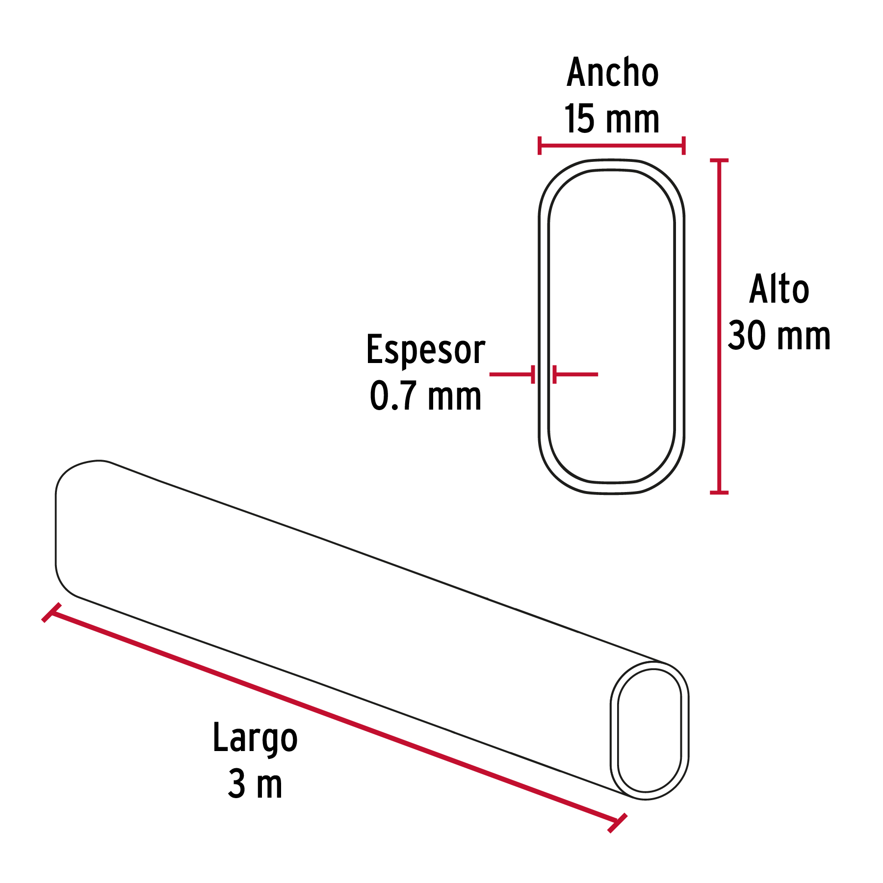 Tubo ovalado de 3.0 m en aluminio para closet, Hermex
