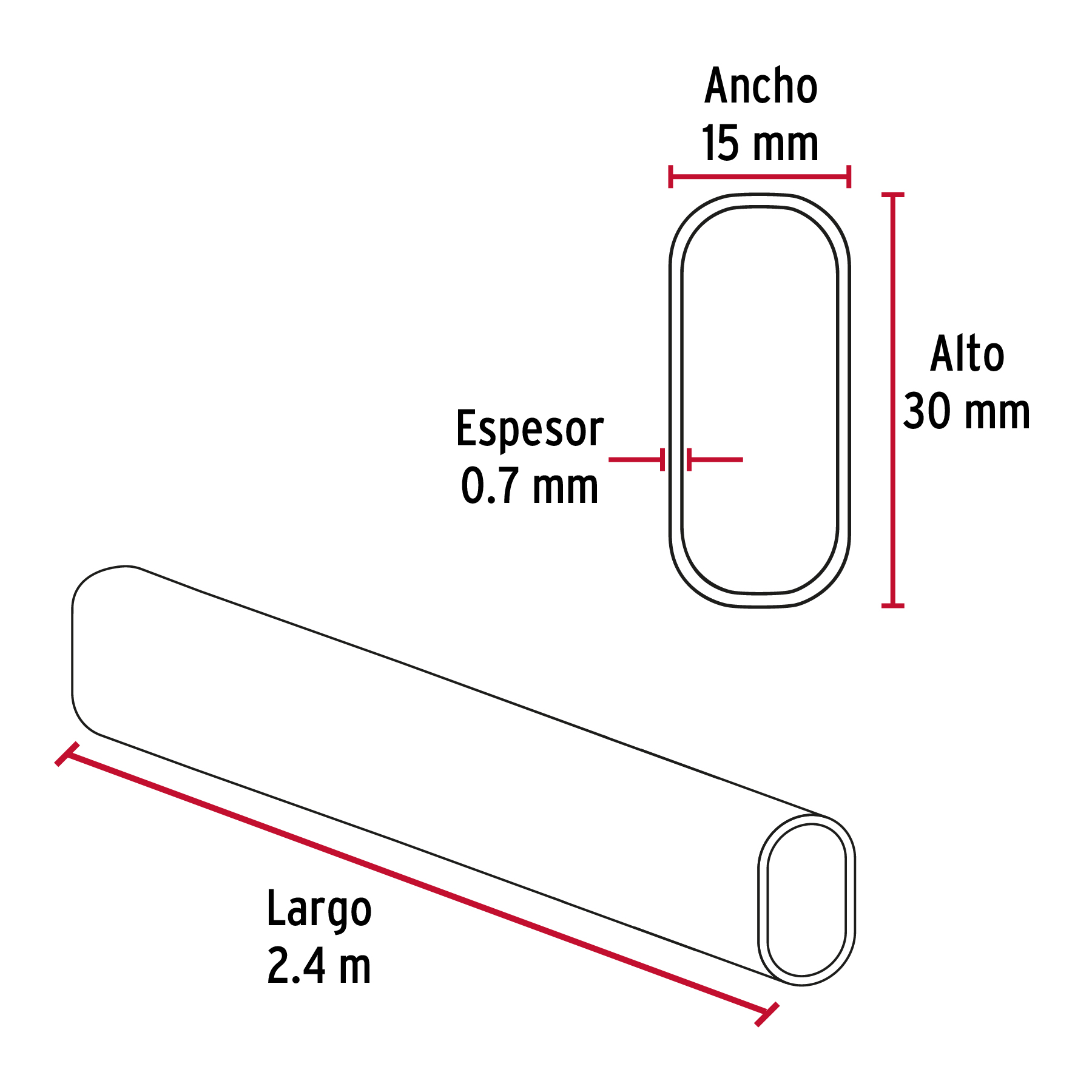 Tubo ovalado de 2.4 m en acero cromado para closet, Hermex