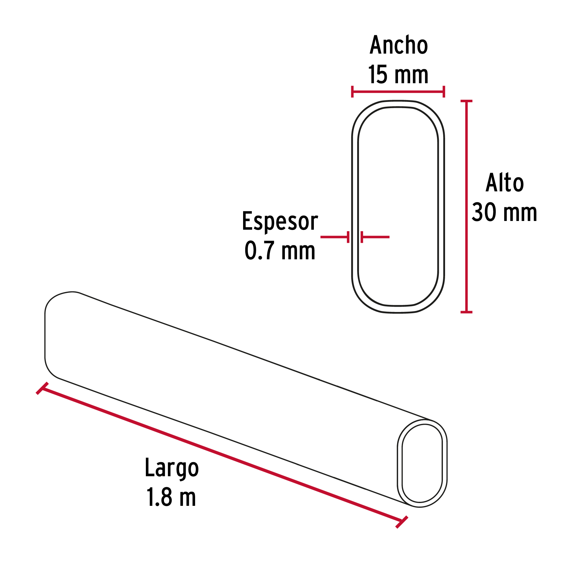 Tubo ovalado de 1.8 m en acero cromado para closet, Hermex