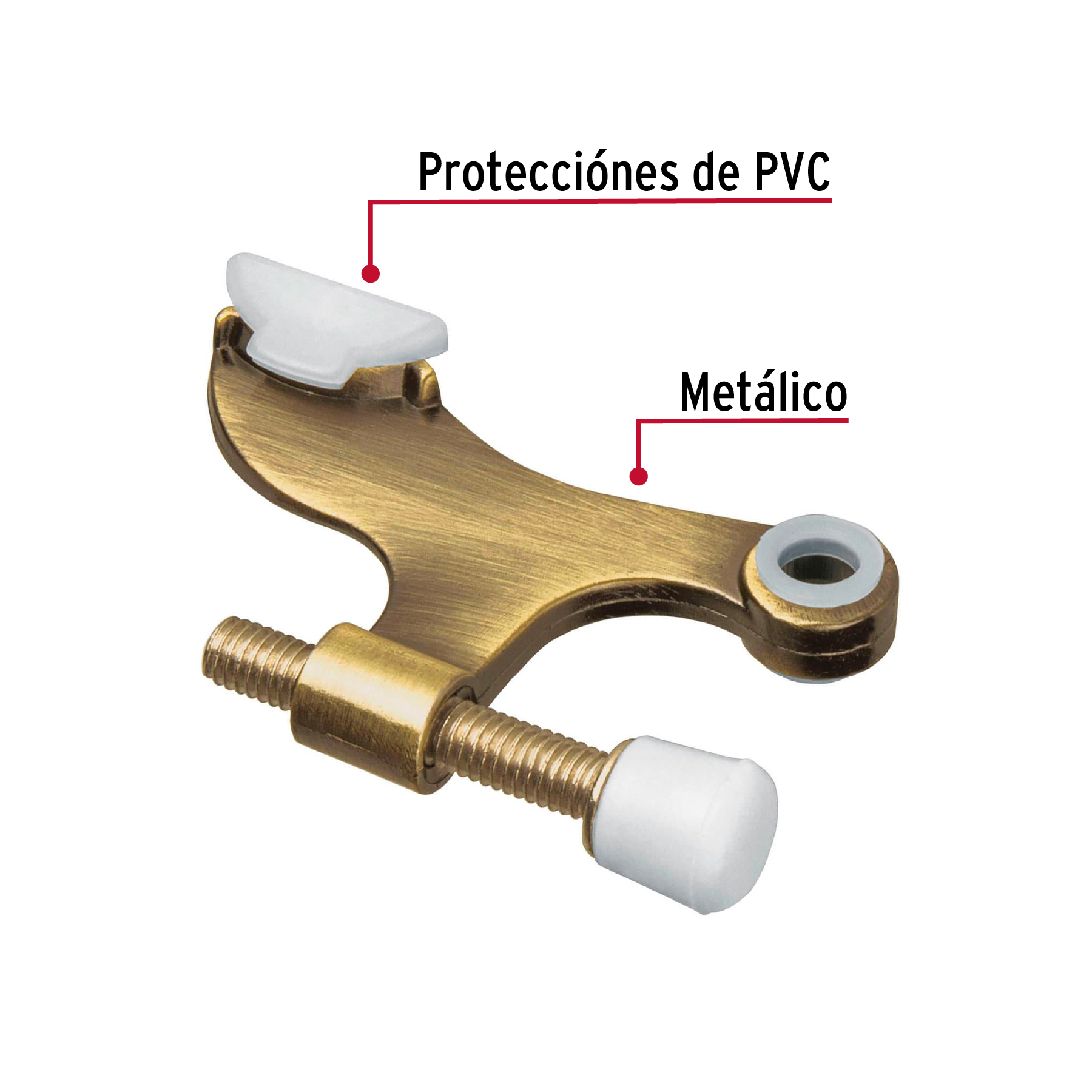 Tope de puerta para perno de bisagra, latón antiguo