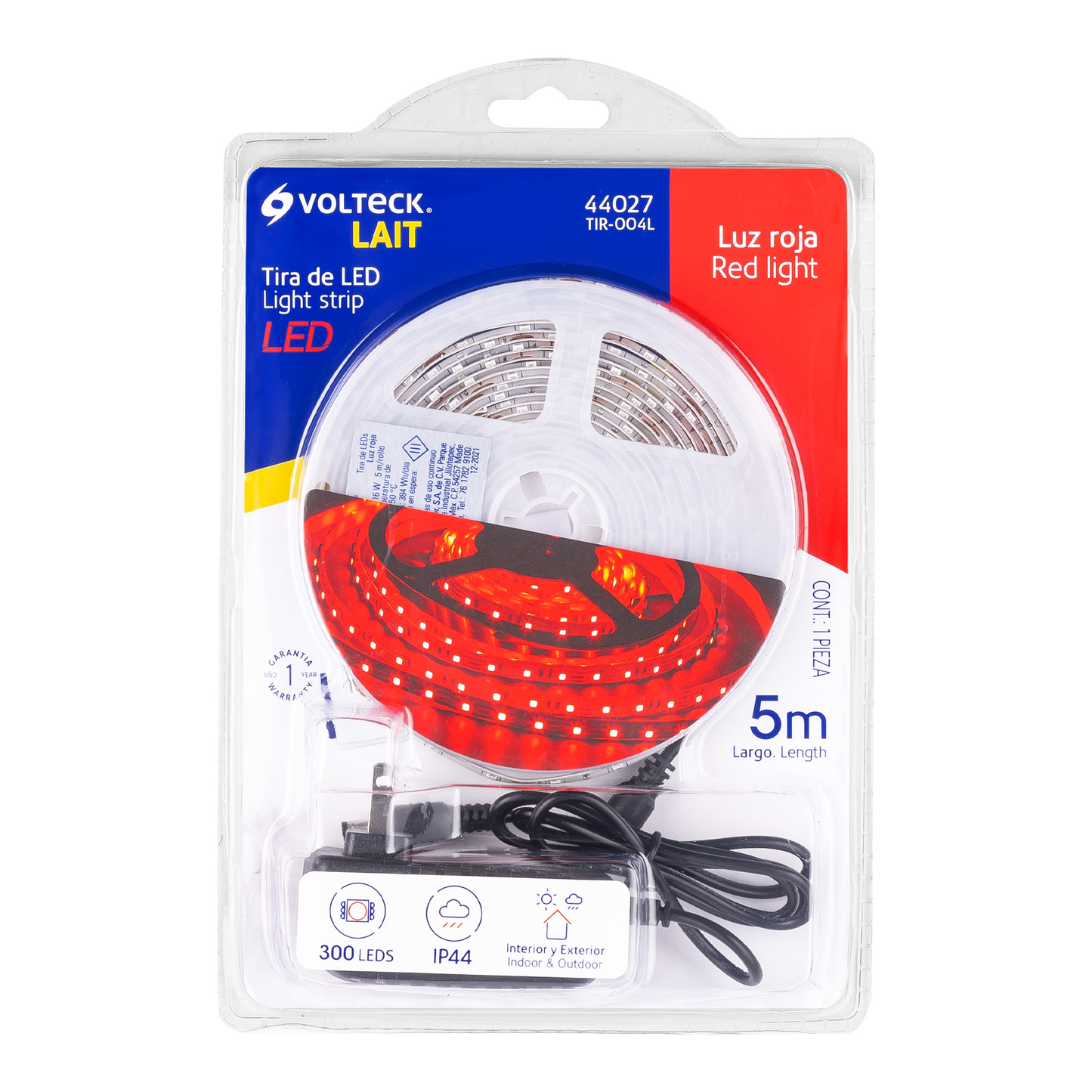 Tira de LED de 5 m 18 W para interior y exterior rojo