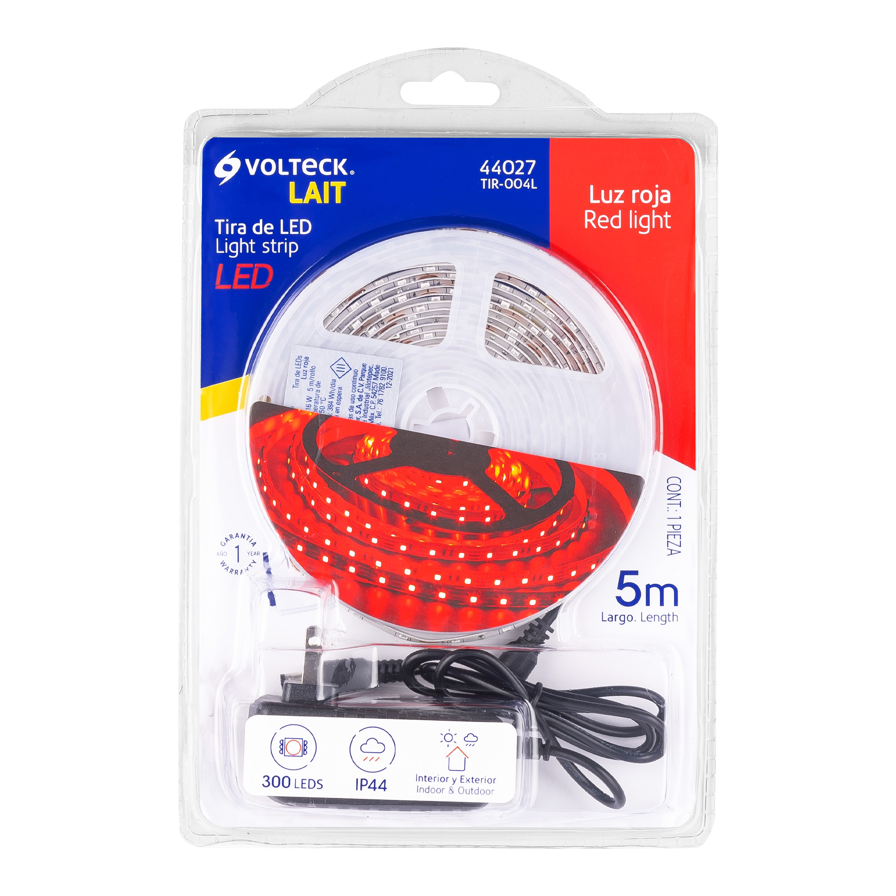 Tira de LED de 5 m 18 W para interior y exterior rojo